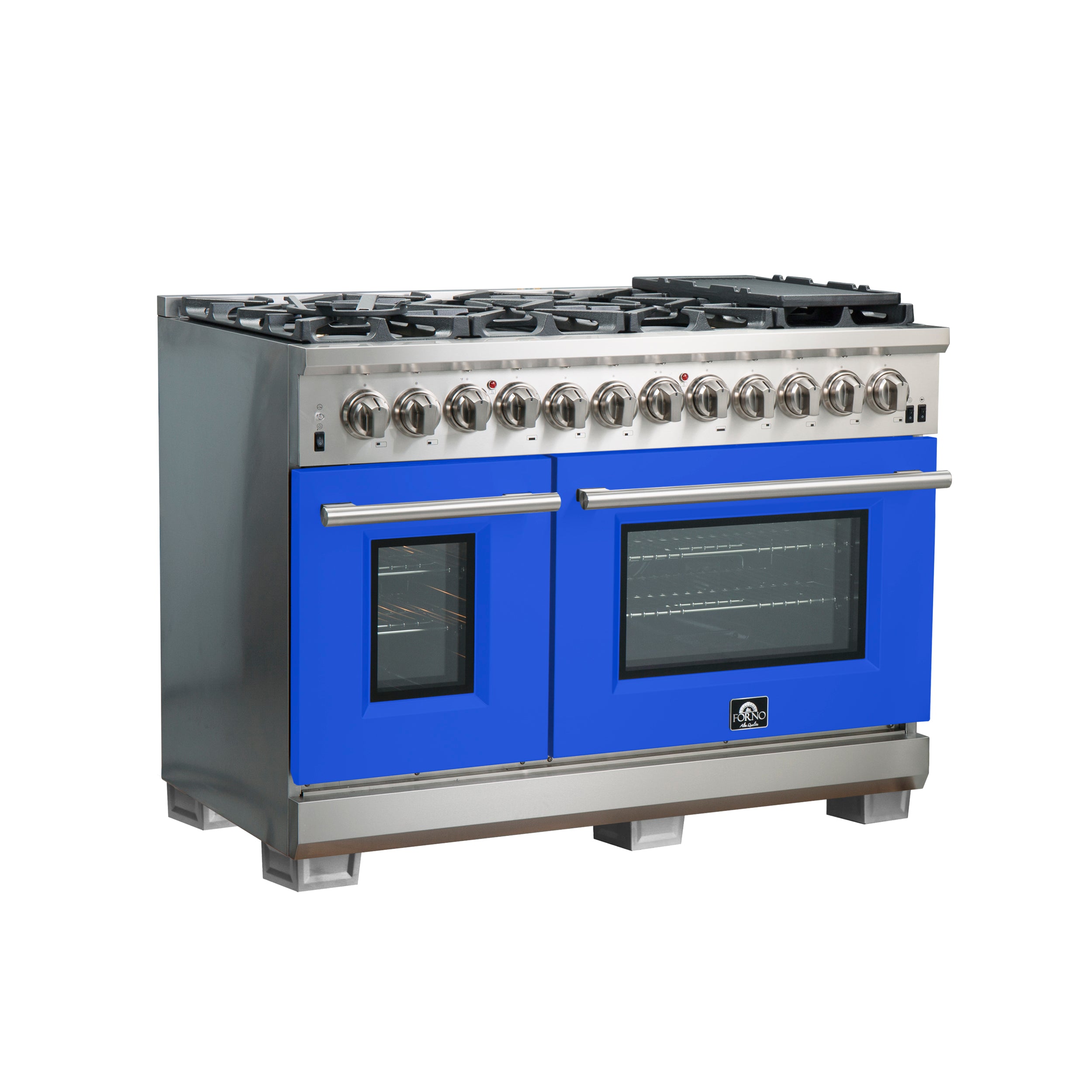 Forno Capriasca 48 in. 6.58 cu. ft. 8-burner Blue Dual Fuel Range with Brass Burners | FFSGS6187-48BLU