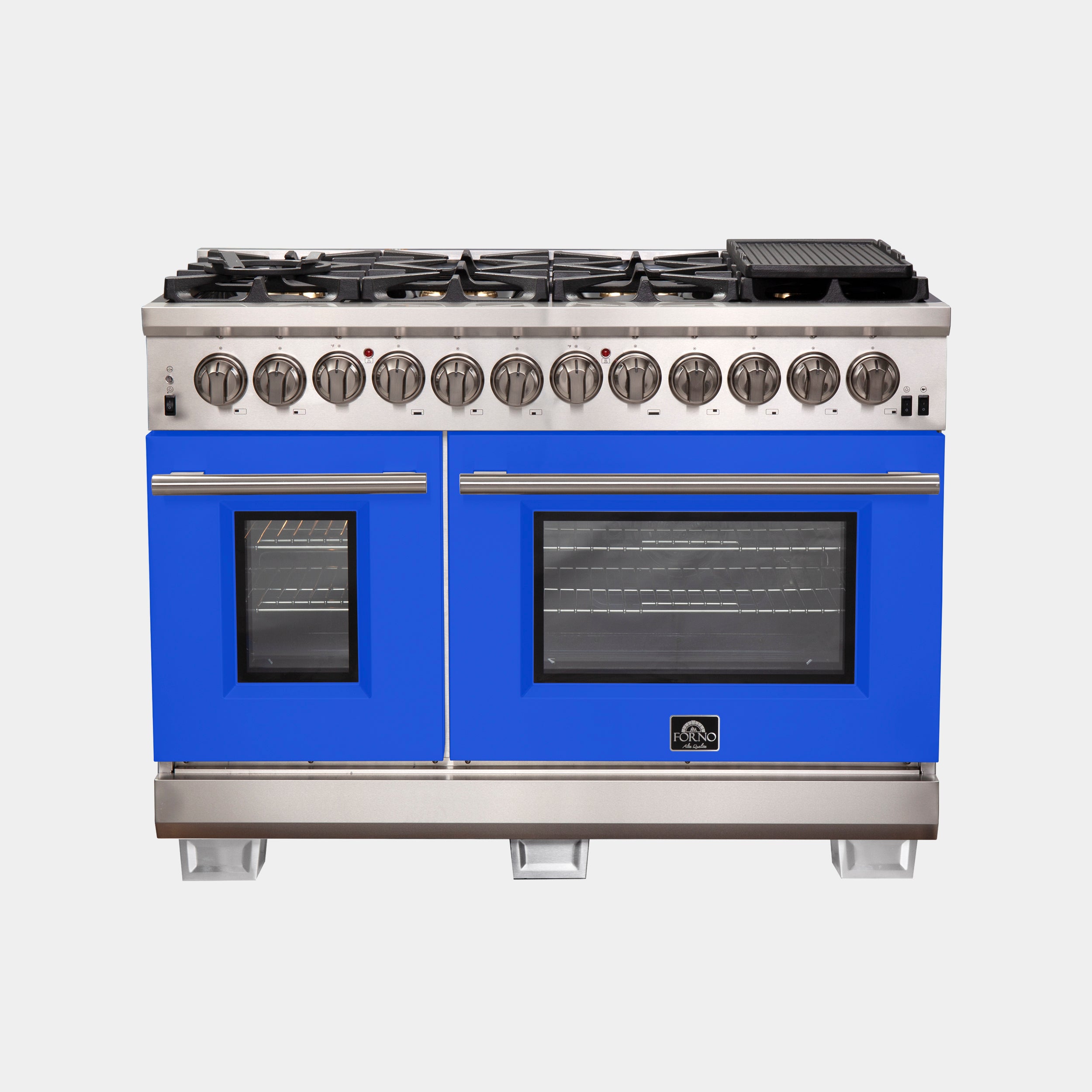 Forno Capriasca 48 in. 6.58 cu. ft. 8-burner Blue Dual Fuel Range with Brass Burners | FFSGS6187-48BLU