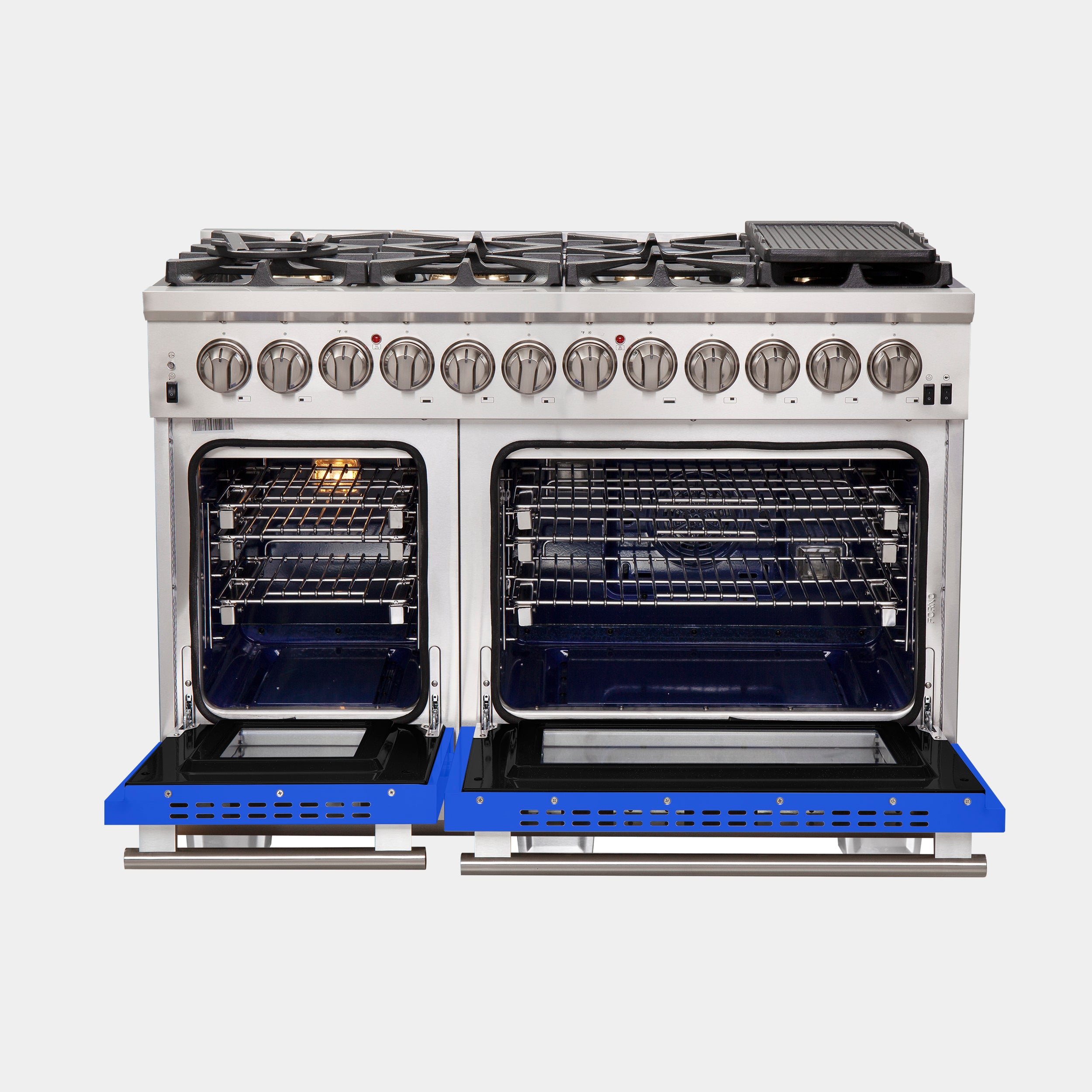 Forno Capriasca 48 in. 6.58 cu. ft. 8-burner Blue Dual Fuel Range with Brass Burners | FFSGS6187-48BLU