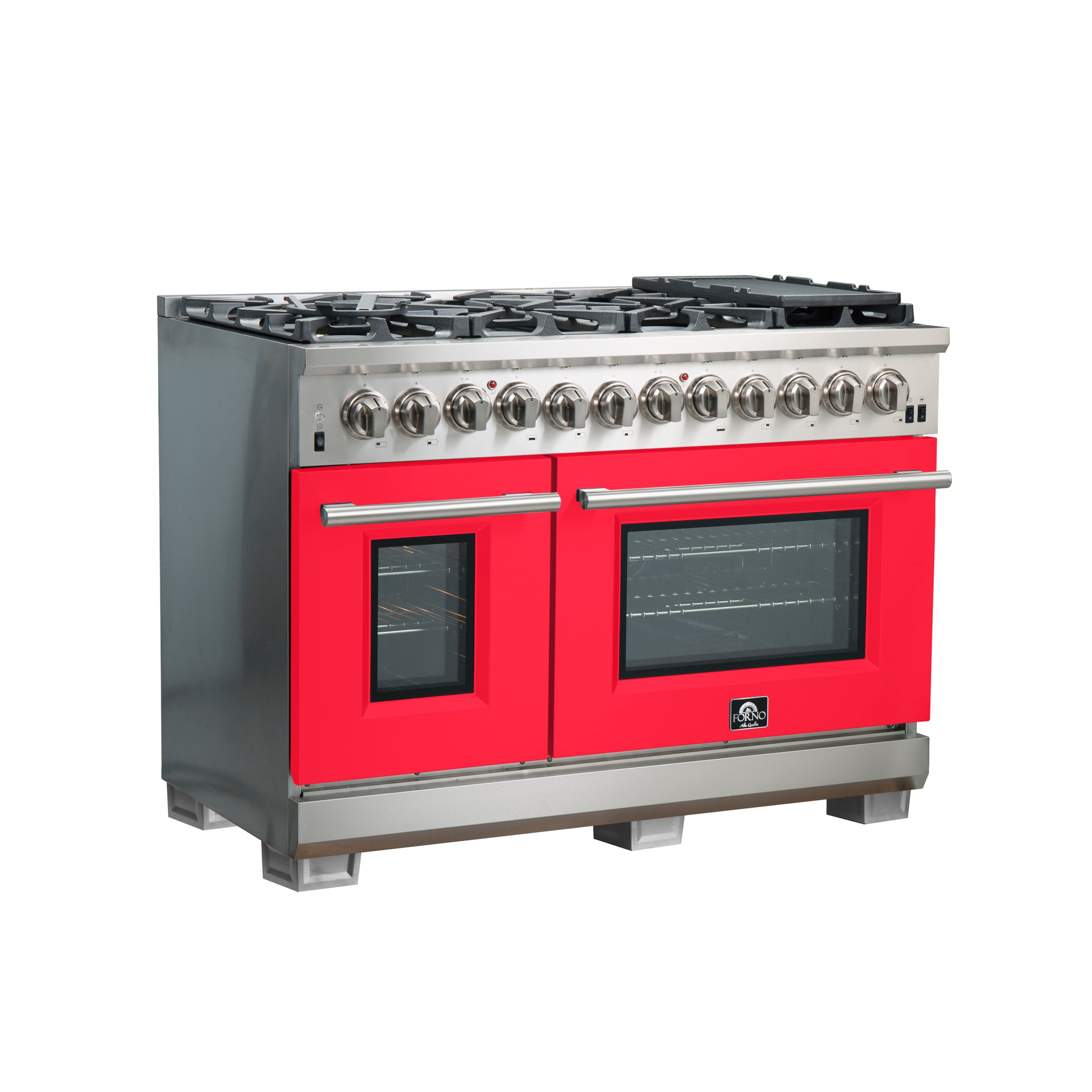 Forno Capriasca 48 in. 6.58 cu. ft. 8-burner Red Dual Fuel Range with Brass Burners | FFSGS6187-48RED