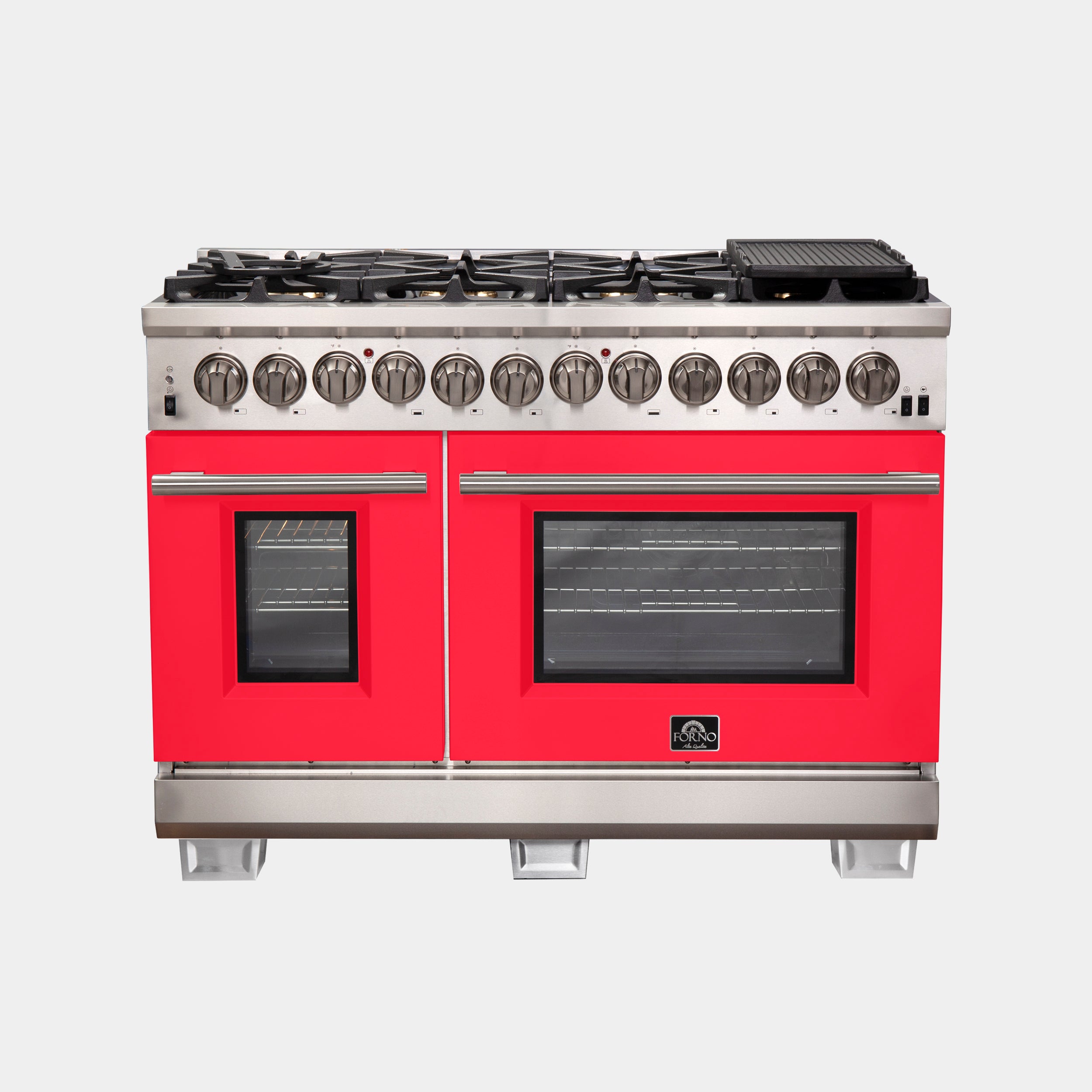 Forno Capriasca 48 in. 6.58 cu. ft. 8-burner Red Dual Fuel Range with Brass Burners | FFSGS6187-48RED