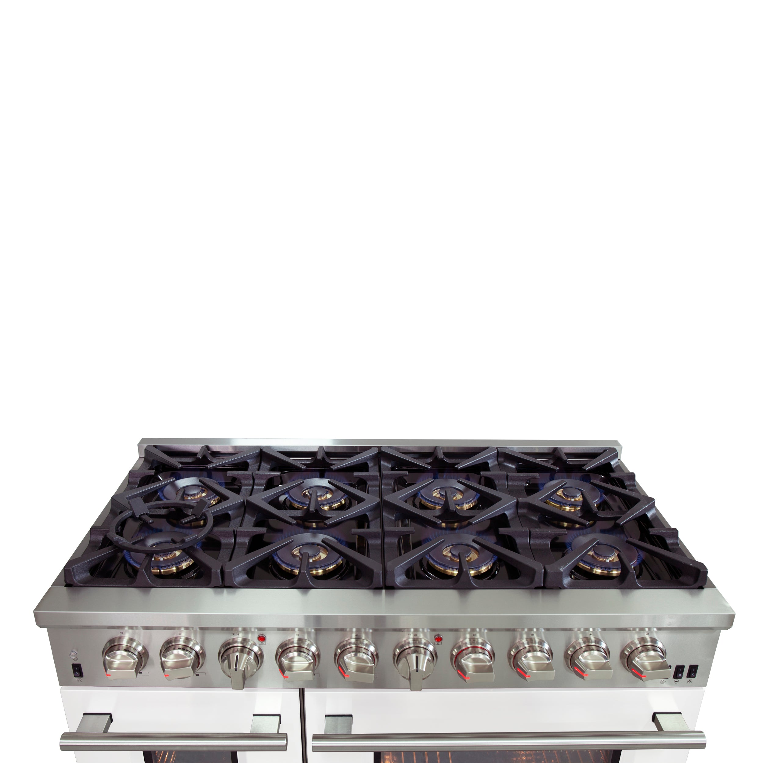 Forno Capriasca 48 in. 6.58 cu. ft. 8-Burner White Dual Fuel Range with Antique Brass Accents | FFSGS6187-48WHT