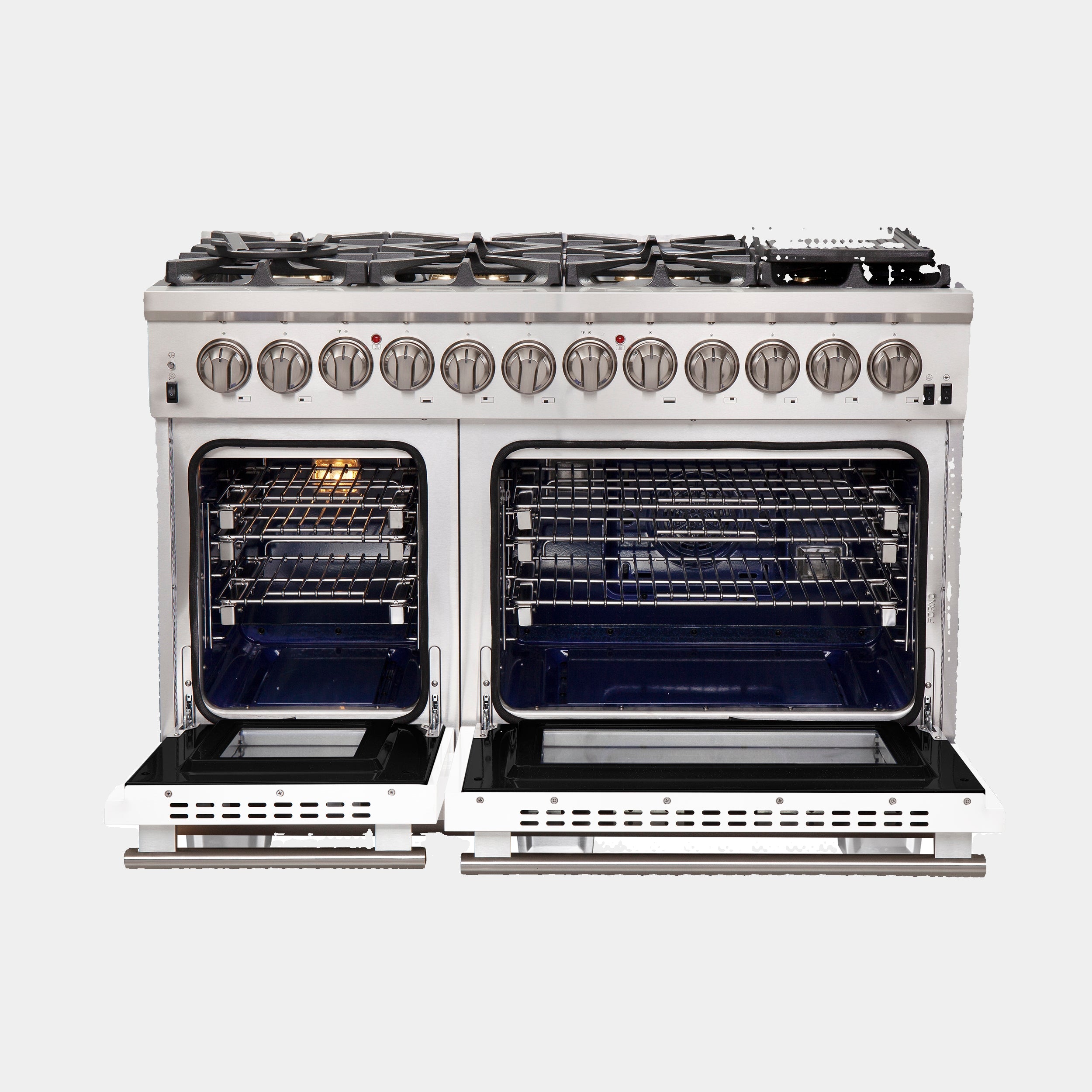 Forno Capriasca 48 in. 6.58 cu. ft. 8-Burner White Dual Fuel Range with Antique Brass Accents | FFSGS6187-48WHT