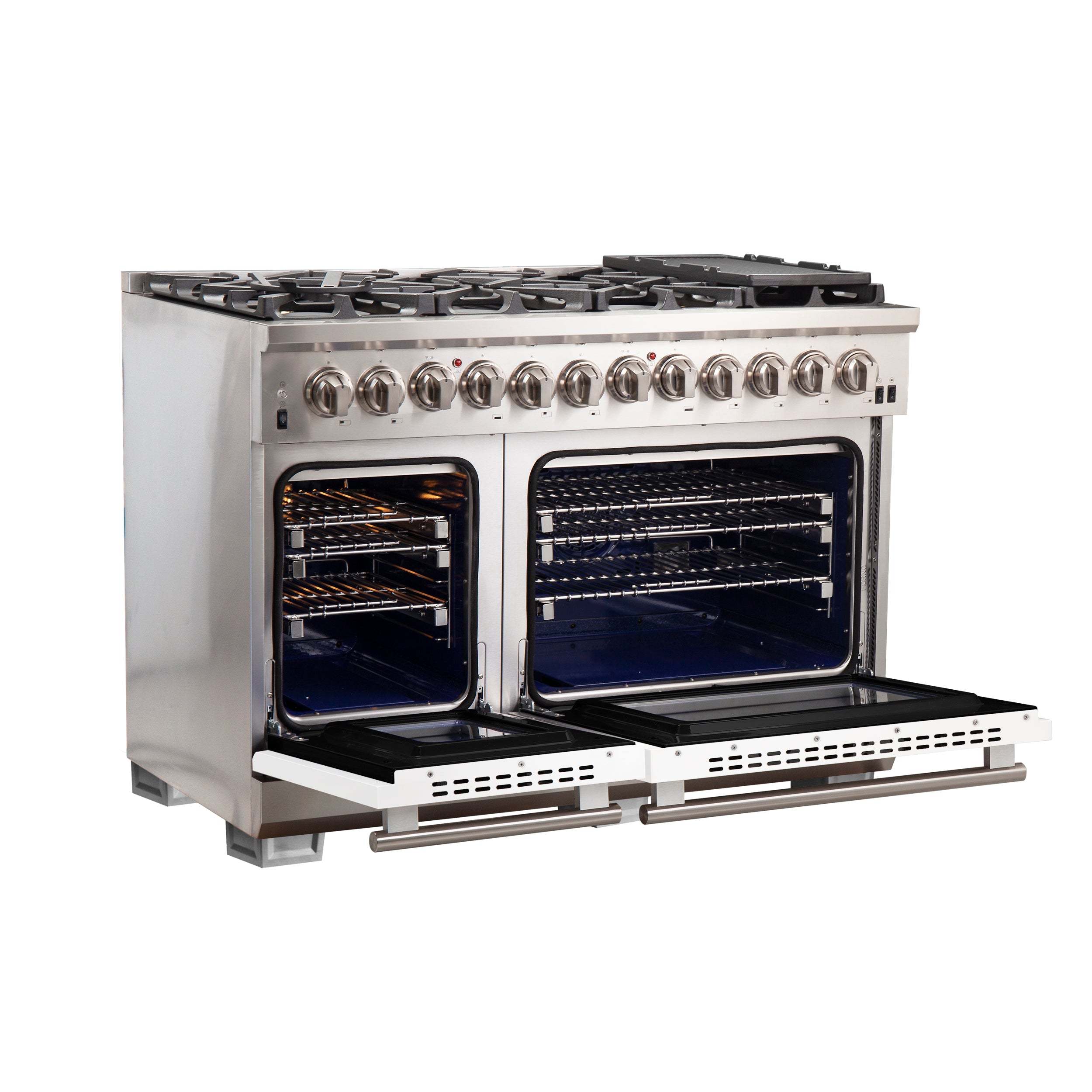 Forno Capriasca 48 in. 6.58 cu. ft. 8-Burner White Dual Fuel Range with Antique Brass Accents | FFSGS6187-48WHT