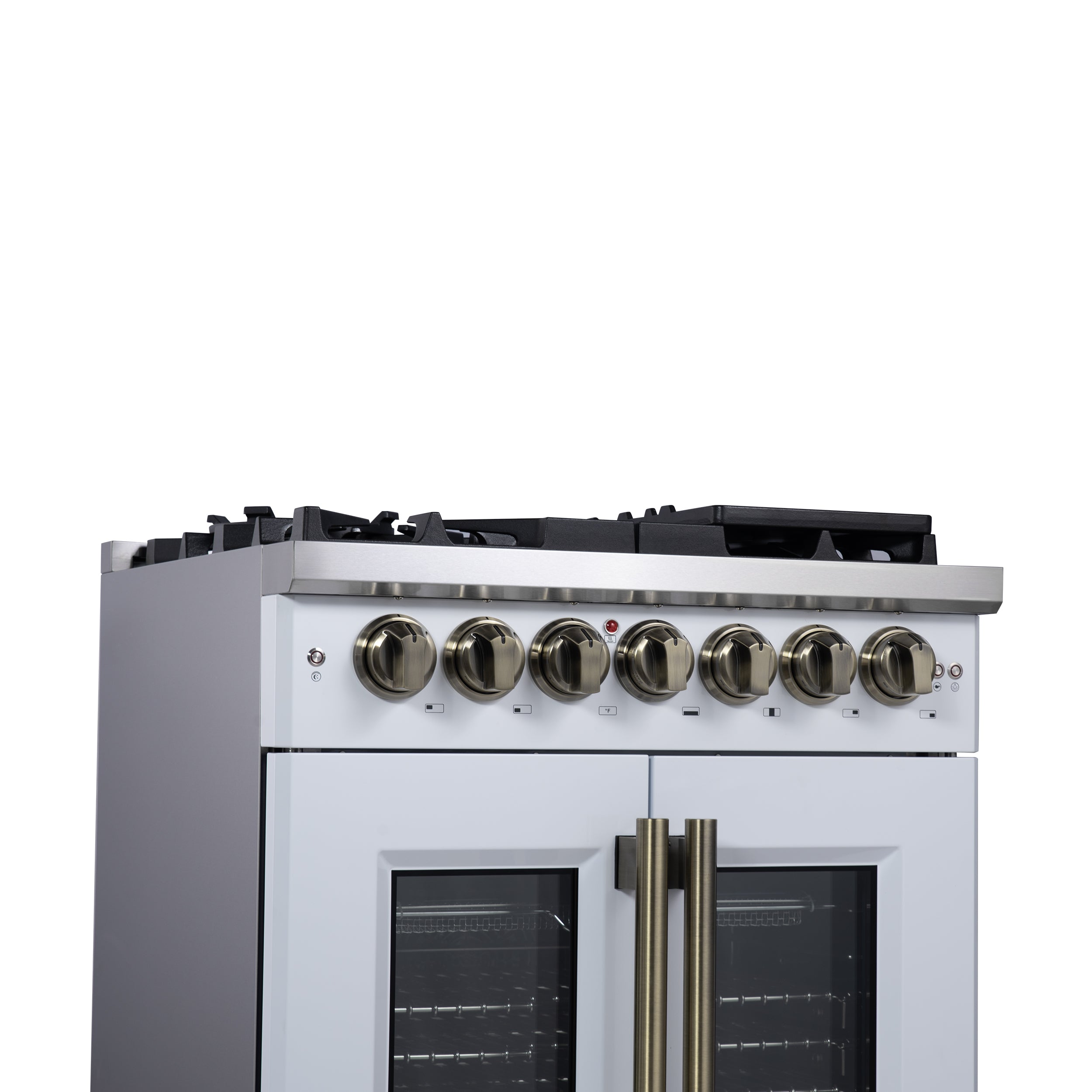 Forno Capriasca 30 in. 4.32 cu. ft. 5-Burner White French Door Dual Fuel Range with Antique Brass Accents | FFSGS6387-30WHT