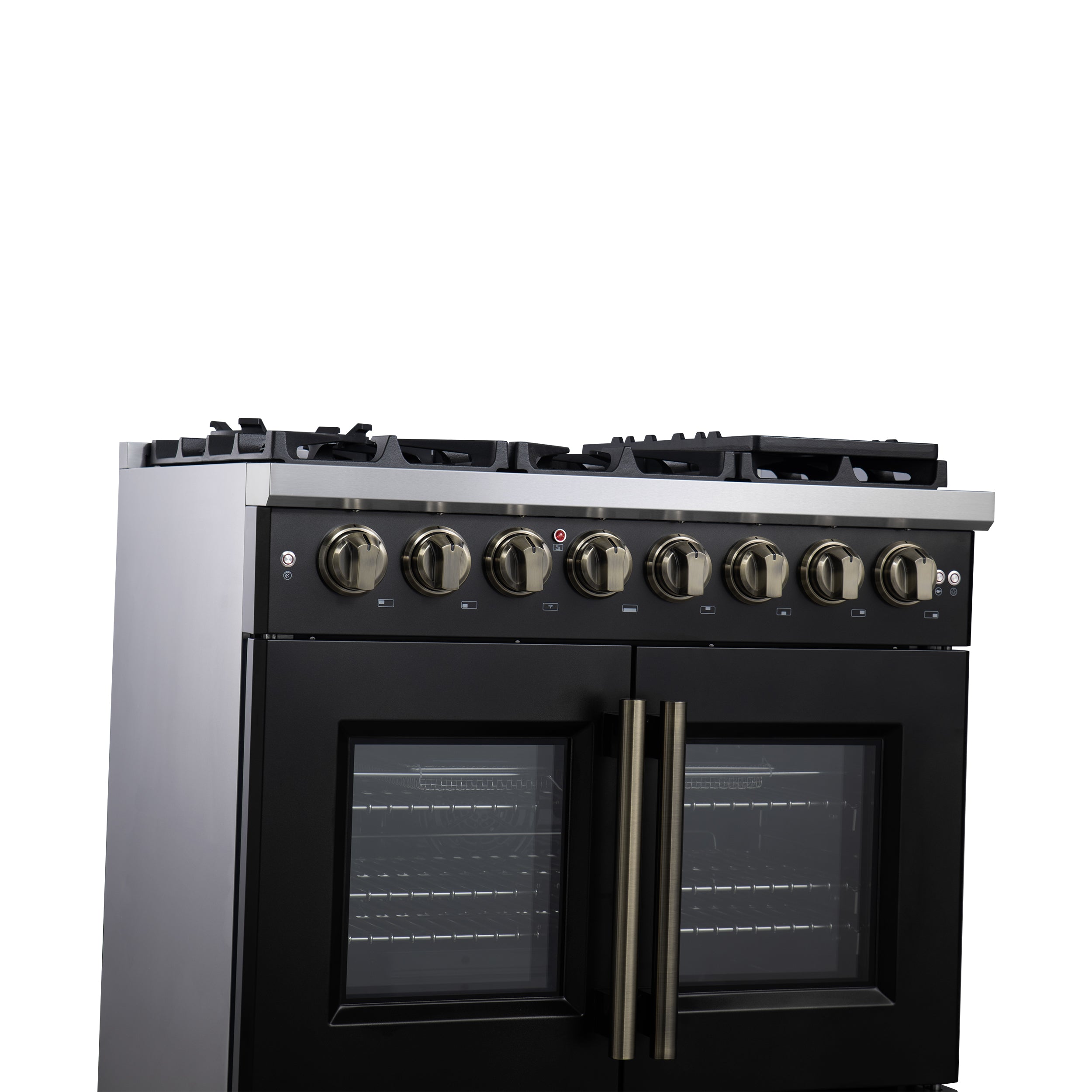 Forno Capriasca 36 in. 5.36 cu. ft. 6-Burner Black French Door Dual Fuel Range with Antique Brass Accents | FFSGS6387-36BLK