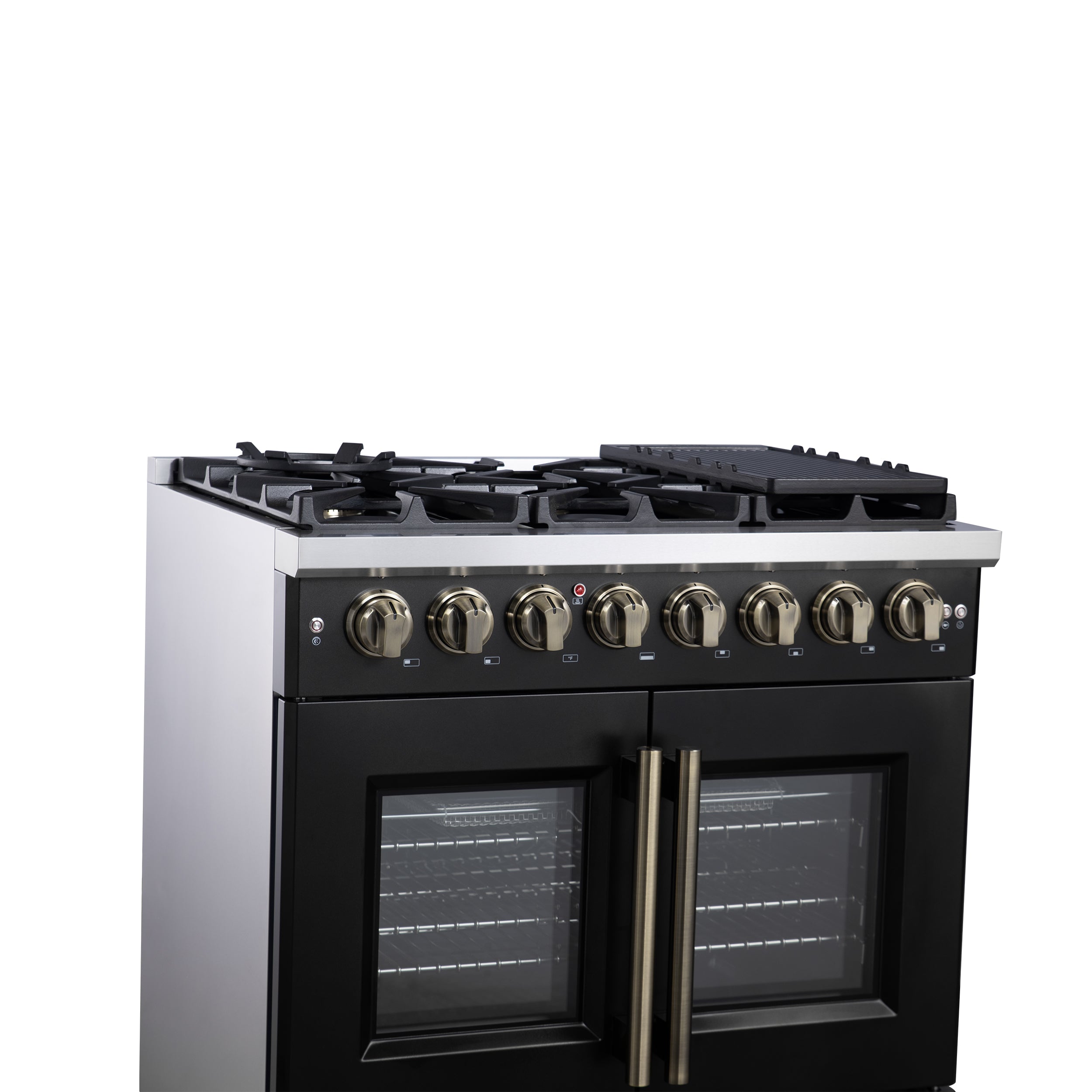 Forno Capriasca 36 in. 5.36 cu. ft. 6-Burner Black French Door Dual Fuel Range with Antique Brass Accents | FFSGS6387-36BLK