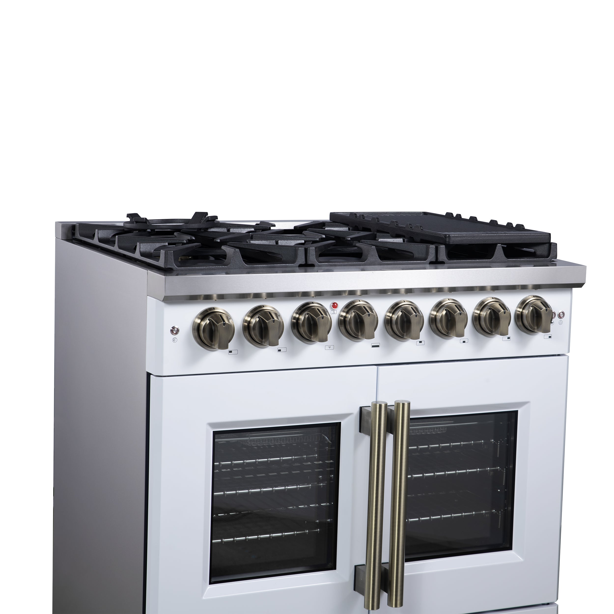 Forno Capriasca 36 in. 5.36 cu. ft. 6-Burner White French Door Dual Fuel Range with Antique Brass Accents | FFSGS6387-36WHT