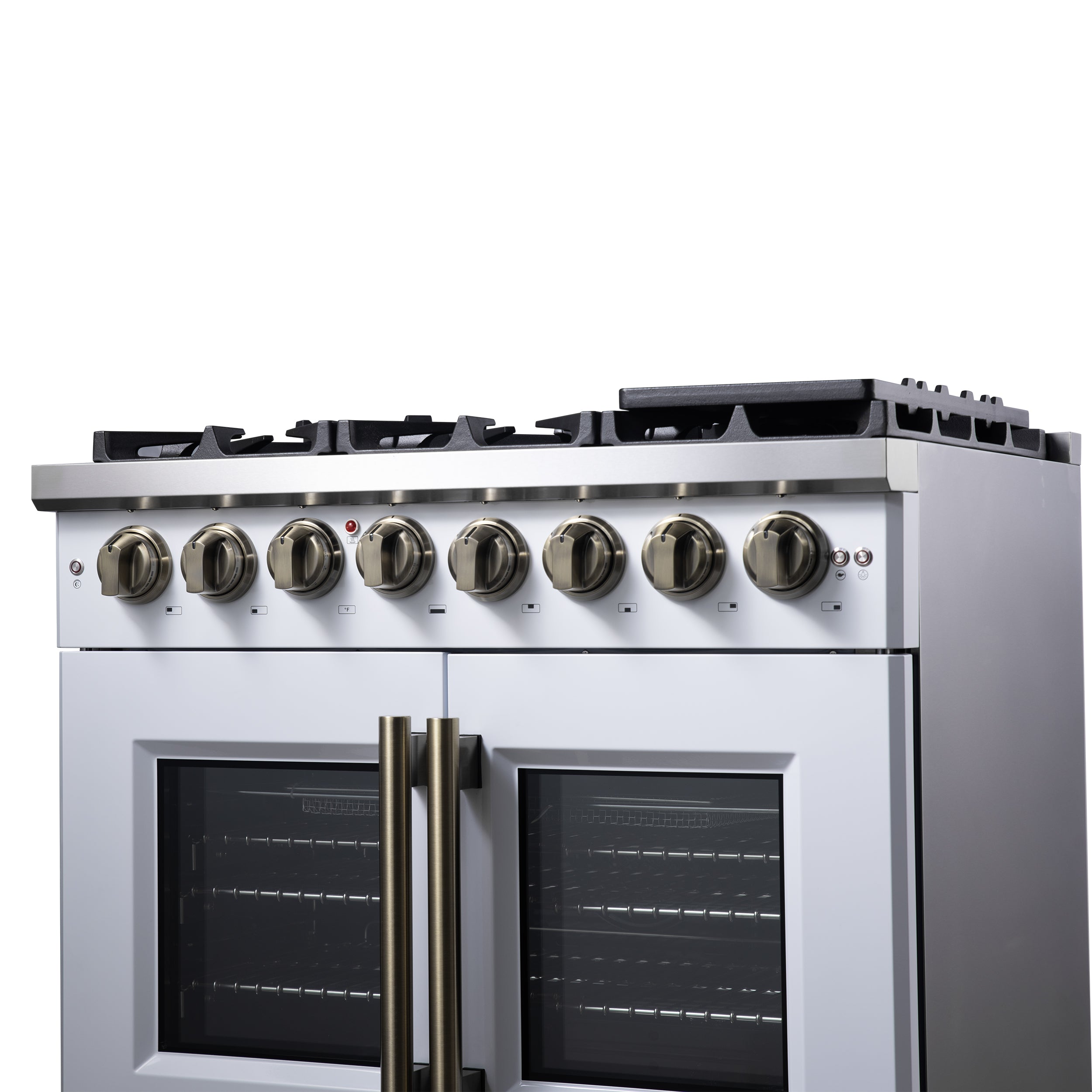Forno Capriasca 36 in. 5.36 cu. ft. 6-Burner White French Door Dual Fuel Range with Antique Brass Accents | FFSGS6387-36WHT