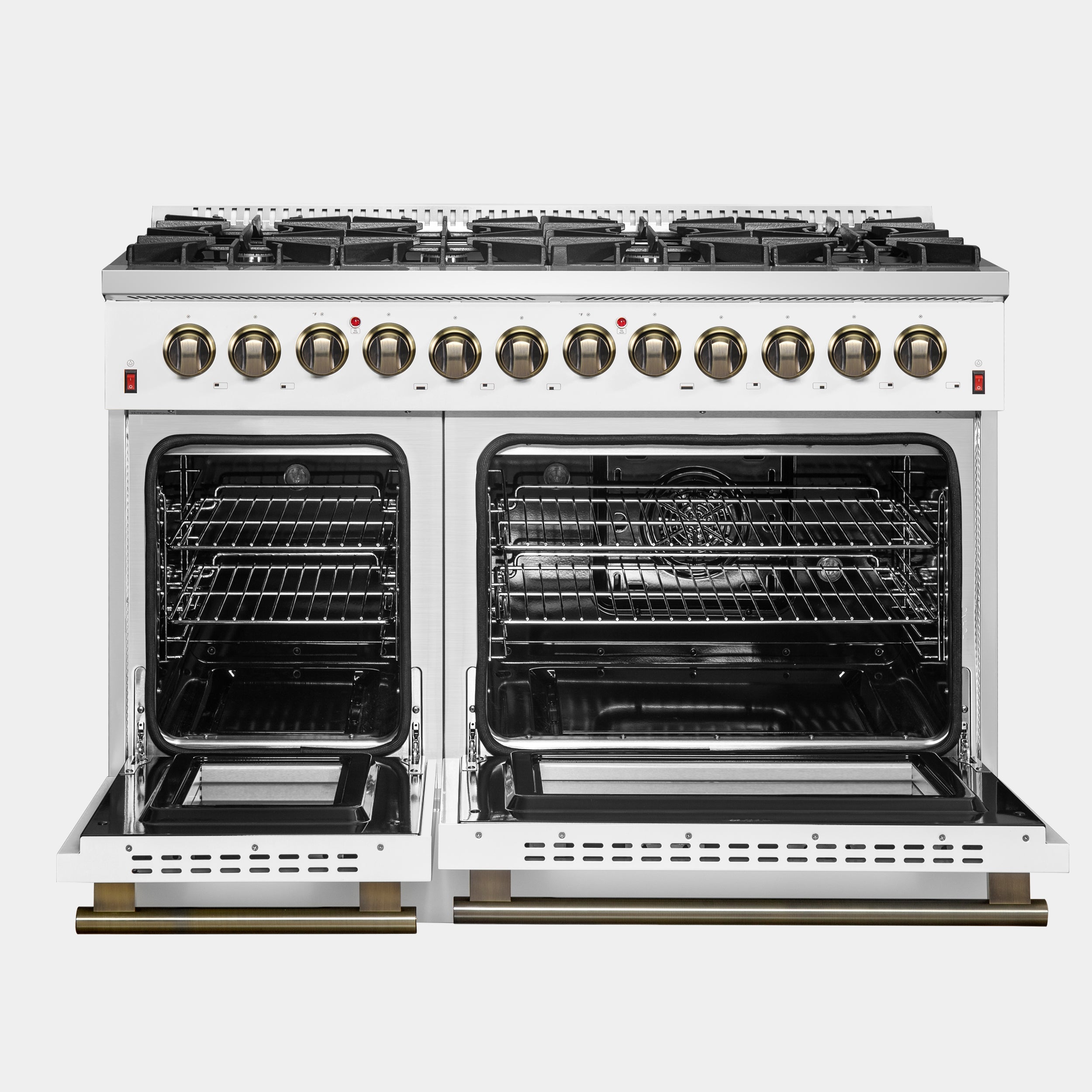Forno Galiano 48 in. 6.58 cu. ft. 8-Burner White Dual Fuel Range with Antique Brass Accents | FFSGS6156-48