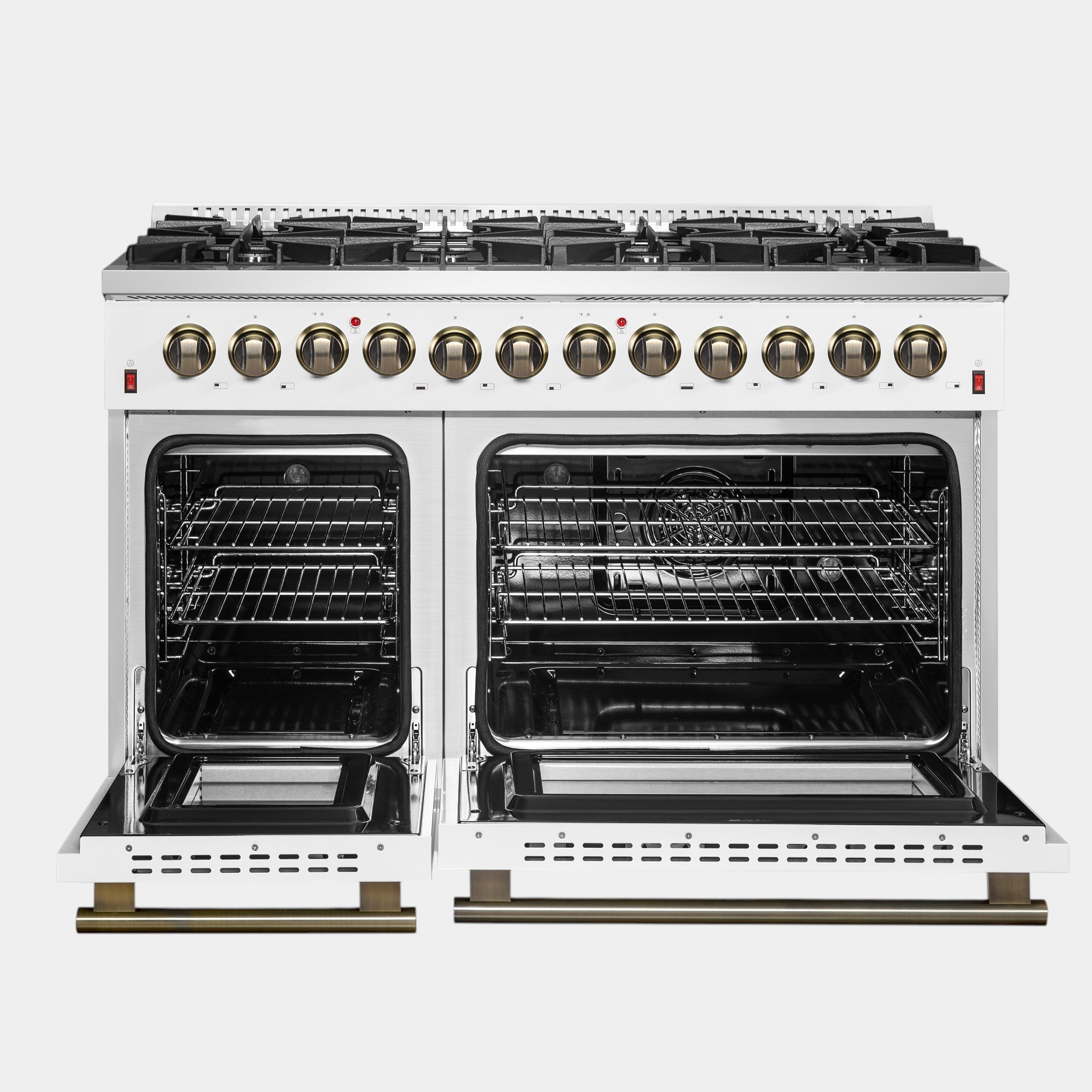 Forno Galiano 48 in. 6.58 cu. ft. 8-Burner White Dual Fuel Range with Antique Brass Accents | FFSGS6156-48