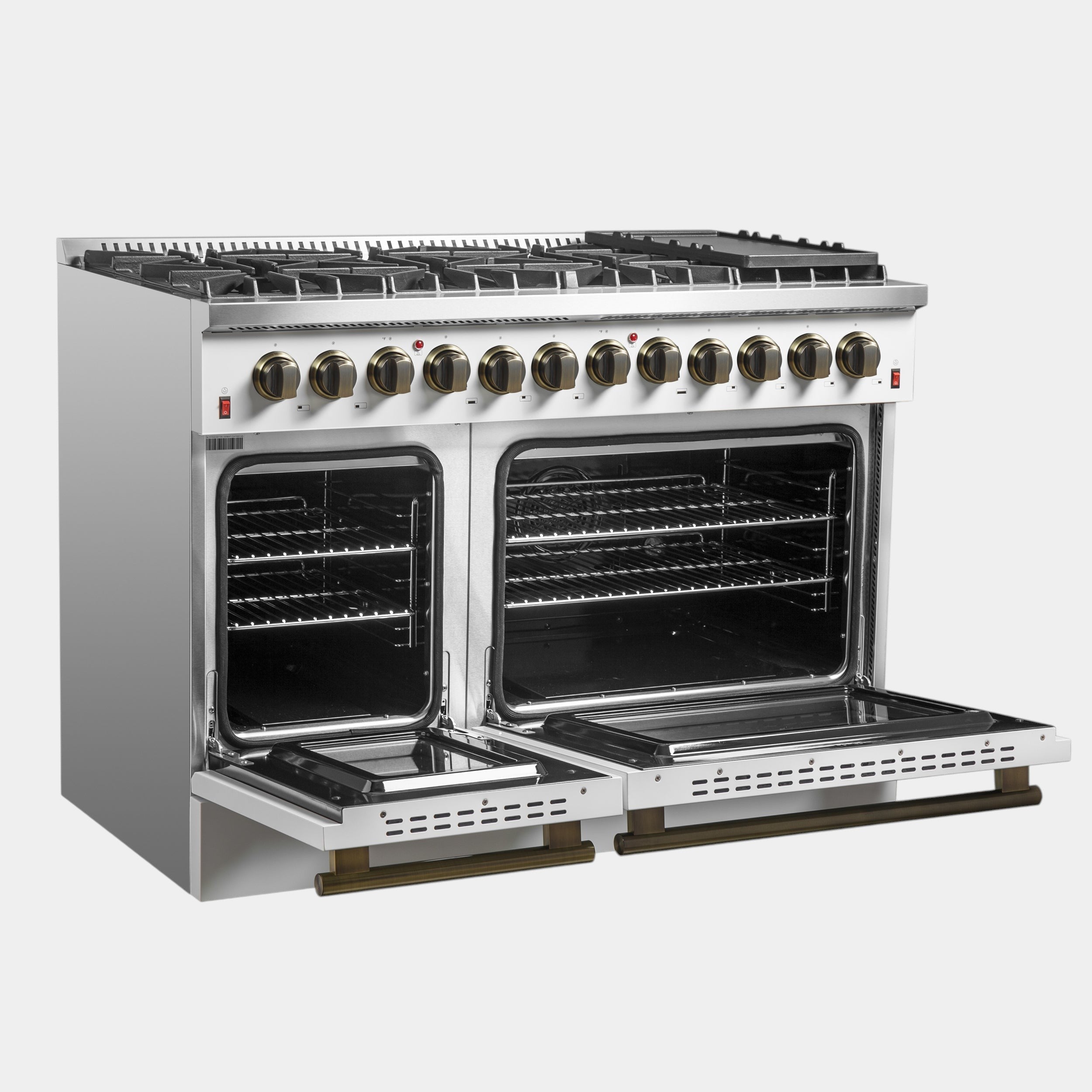 Forno Galiano 48 in. 6.58 cu. ft. 8-Burner White Dual Fuel Range with Antique Brass Accents | FFSGS6156-48
