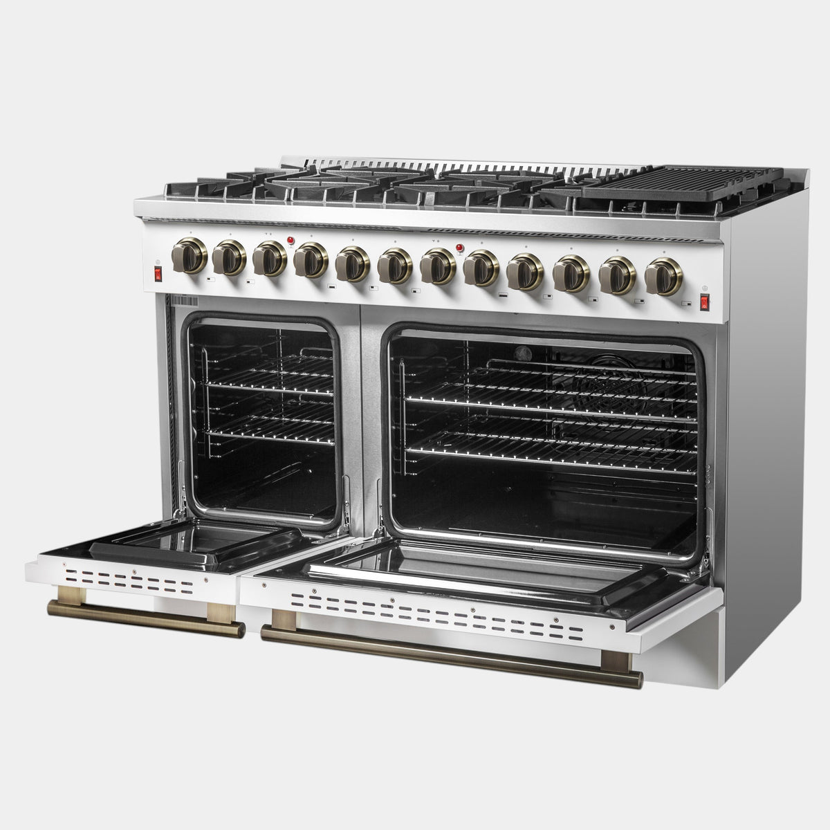 Forno Galiano 48 in. 6.58 cu. ft. 8-Burner White Dual Fuel Range with Antique Brass Accents | FFSGS6156-48