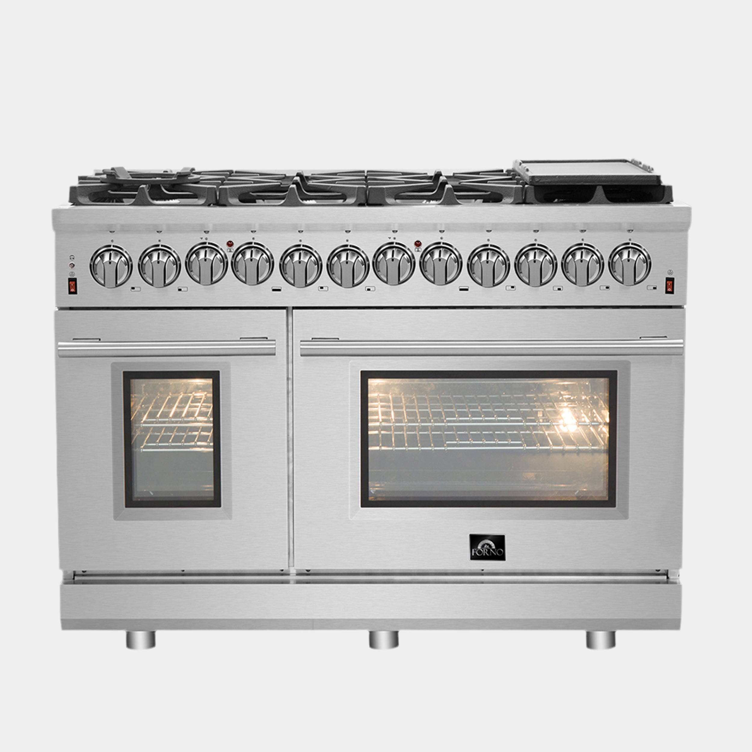 Forno Massimo 48-Inch Freestanding Dual Fuel Range, 8 Burners, Double Convection Ovens