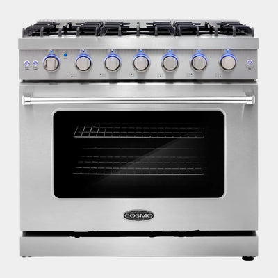 Cosmo Haven 36 in. 6.0 cu. ft. 5-Burner Stainless Steel Gas Range with Knob LEDs and Storage Drawer | COS-EPGR366