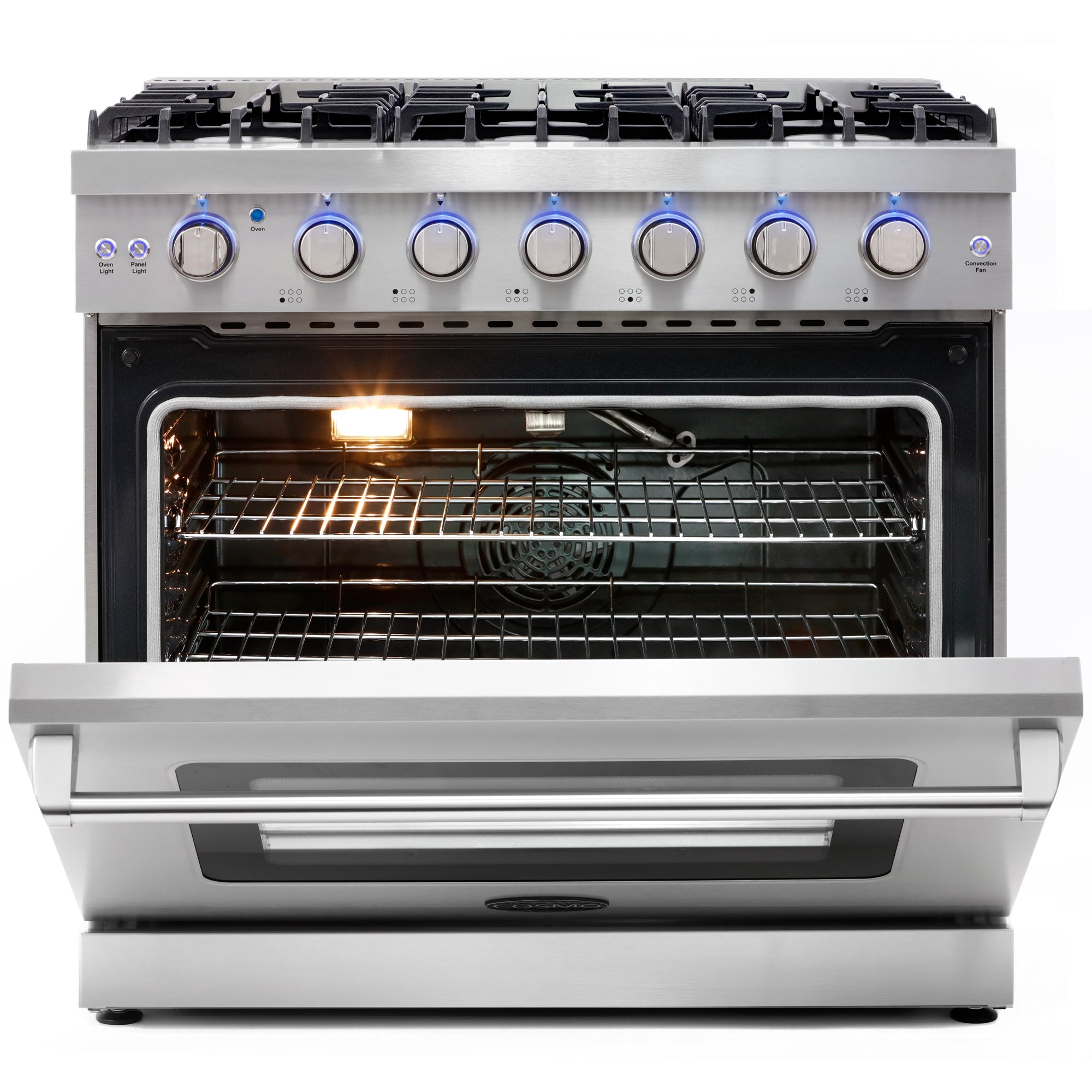 Cosmo Haven 36 in. 6.0 cu. ft. 5-Burner Stainless Steel Gas Range with Knob LEDs and Storage Drawer | COS-EPGR366