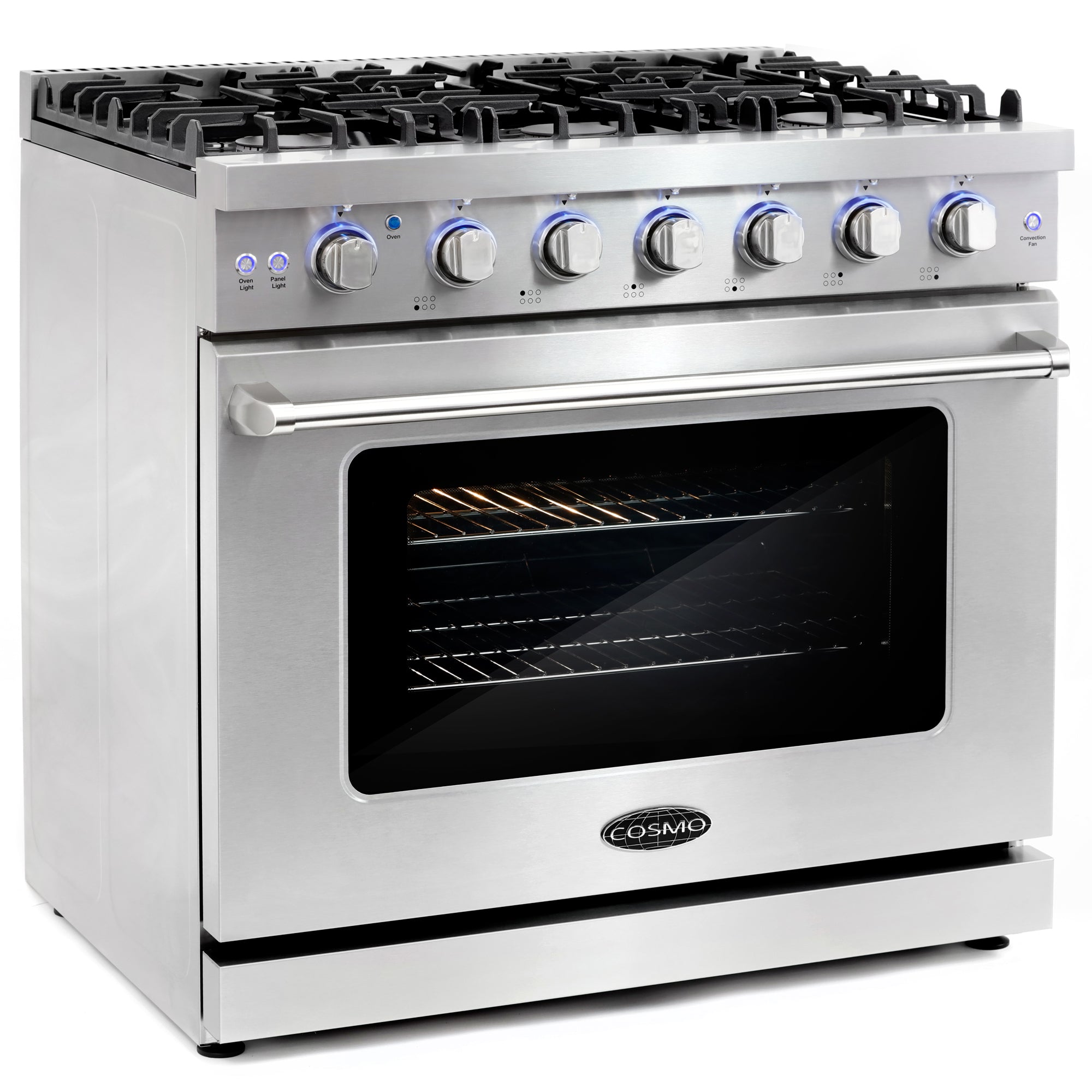 Cosmo Haven 36 in. 6.0 cu. ft. 5-Burner Stainless Steel Gas Range with Knob LEDs and Storage Drawer | COS-EPGR366
