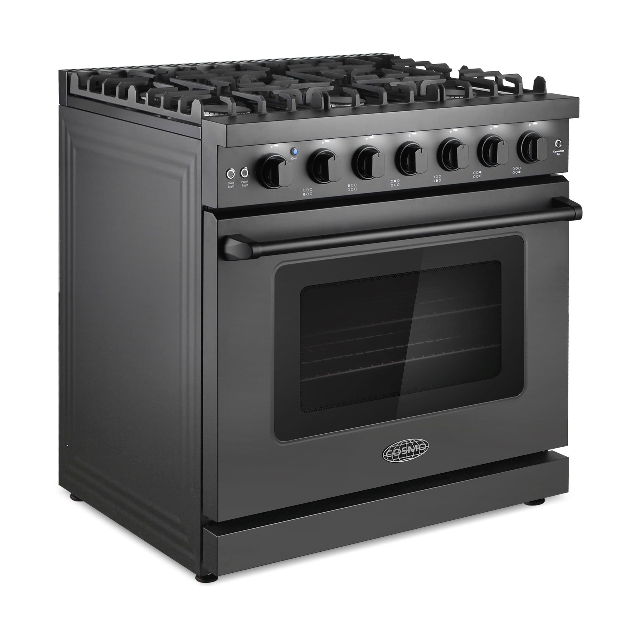 Cosmo Haven 36 in. 6.0 cu. ft. 6-Burner Black Gas Range with Knob LEDs and Storage Drawer | COS-EPGR366-BK