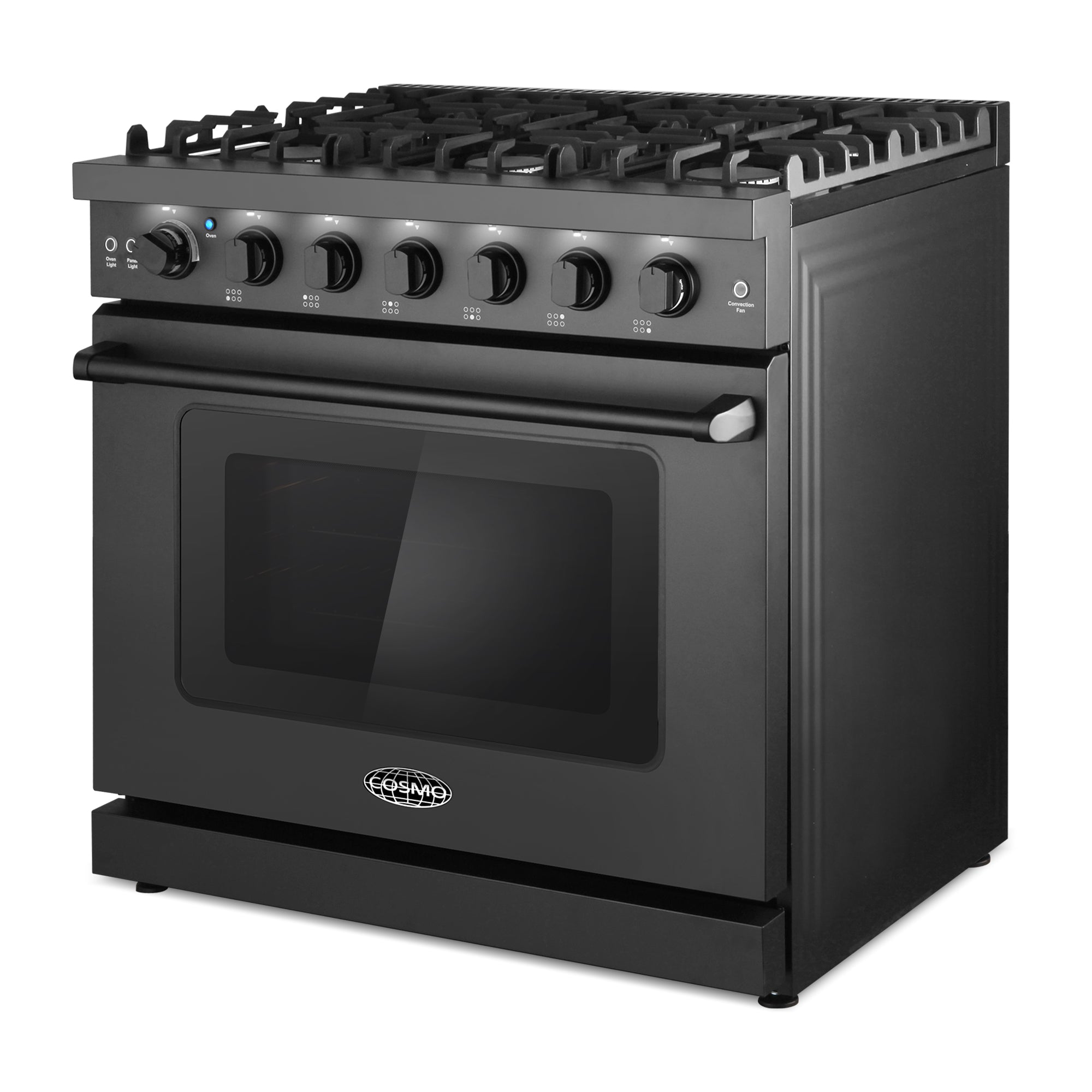 Cosmo Haven 36 in. 6.0 cu. ft. 6-Burner Black Gas Range with Knob LEDs and Storage Drawer | COS-EPGR366-BK