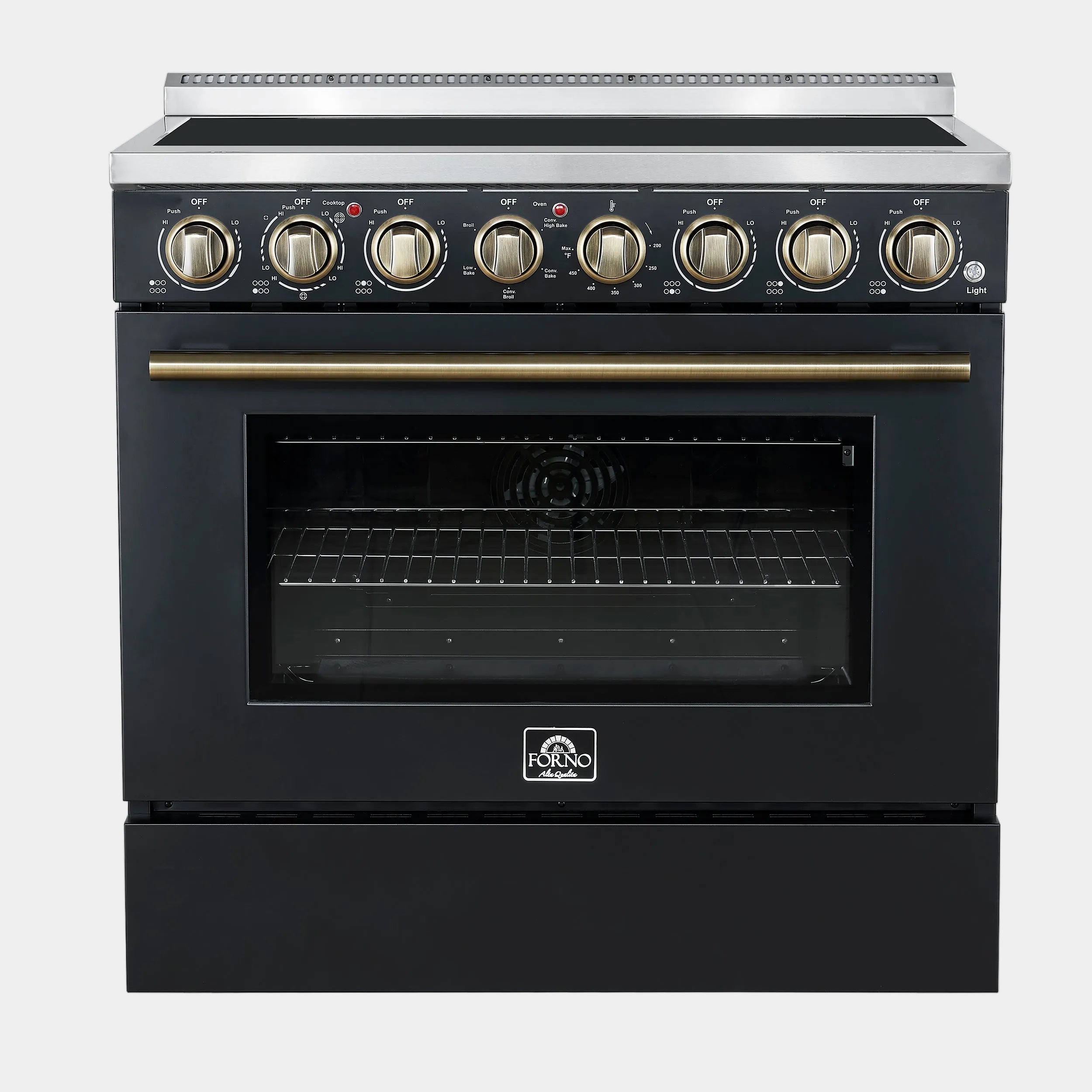 Forno Paolo 36 in. 5.44 cu. ft. Black Electric Range with Antique Brass Accents | FFSEL6011-36BLK