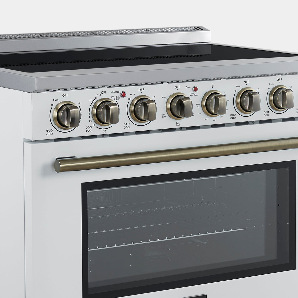 Forno Paolo 36 in. 5.44 cu. ft. White Electric Range with Antique Brass Accents | FFSEL6011-36WHT