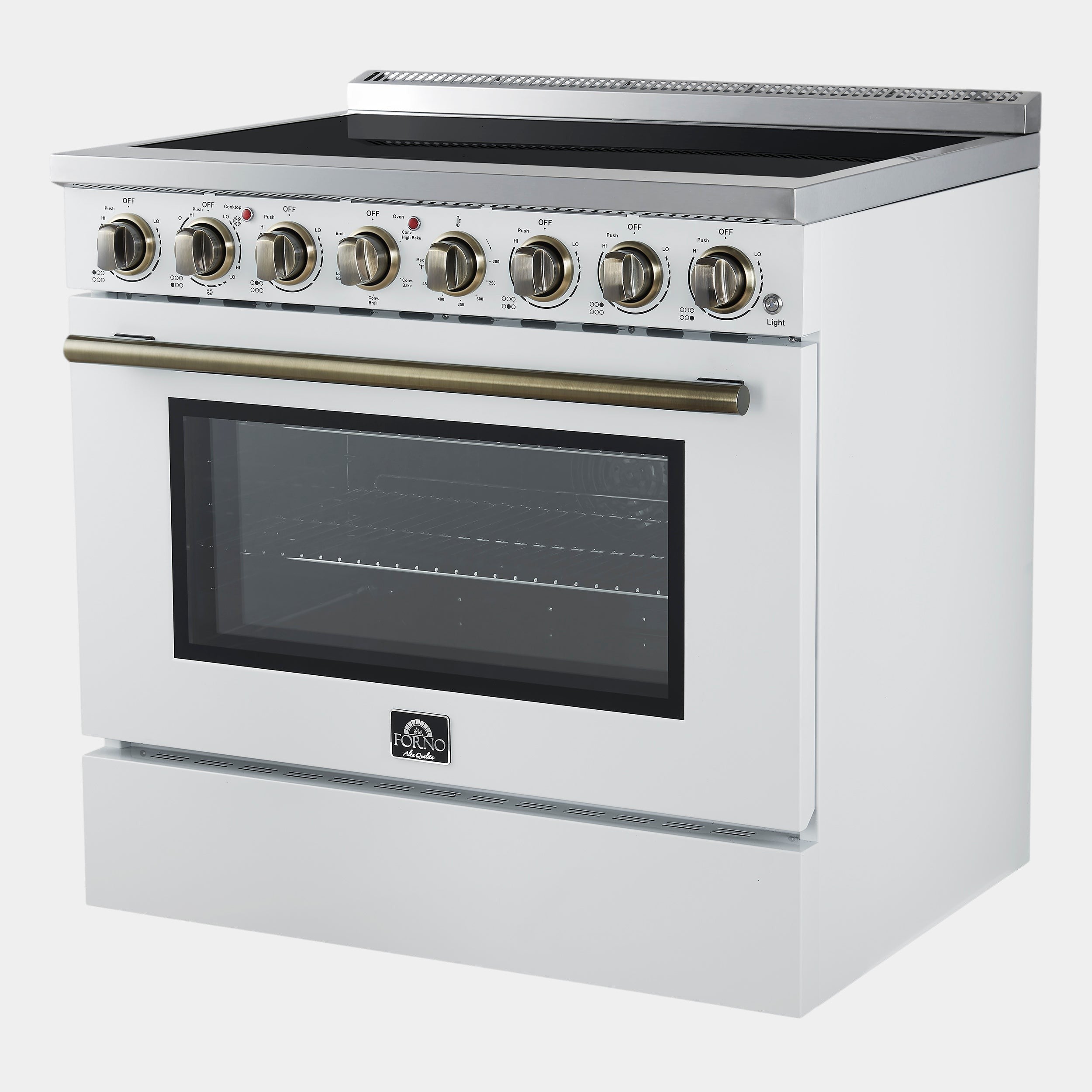 Forno Paolo 36 in. 5.44 cu. ft. White Electric Range with Antique Brass Accents | FFSEL6011-36WHT