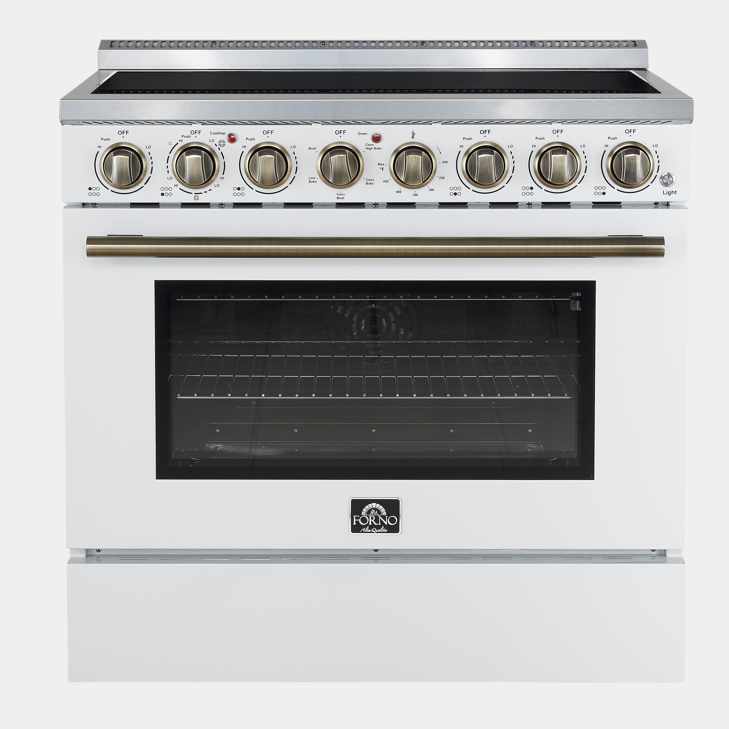 Forno Paolo 36 in. 5.44 cu. ft. White Electric Range with Antique Brass Accents | FFSEL6011-36WHT
