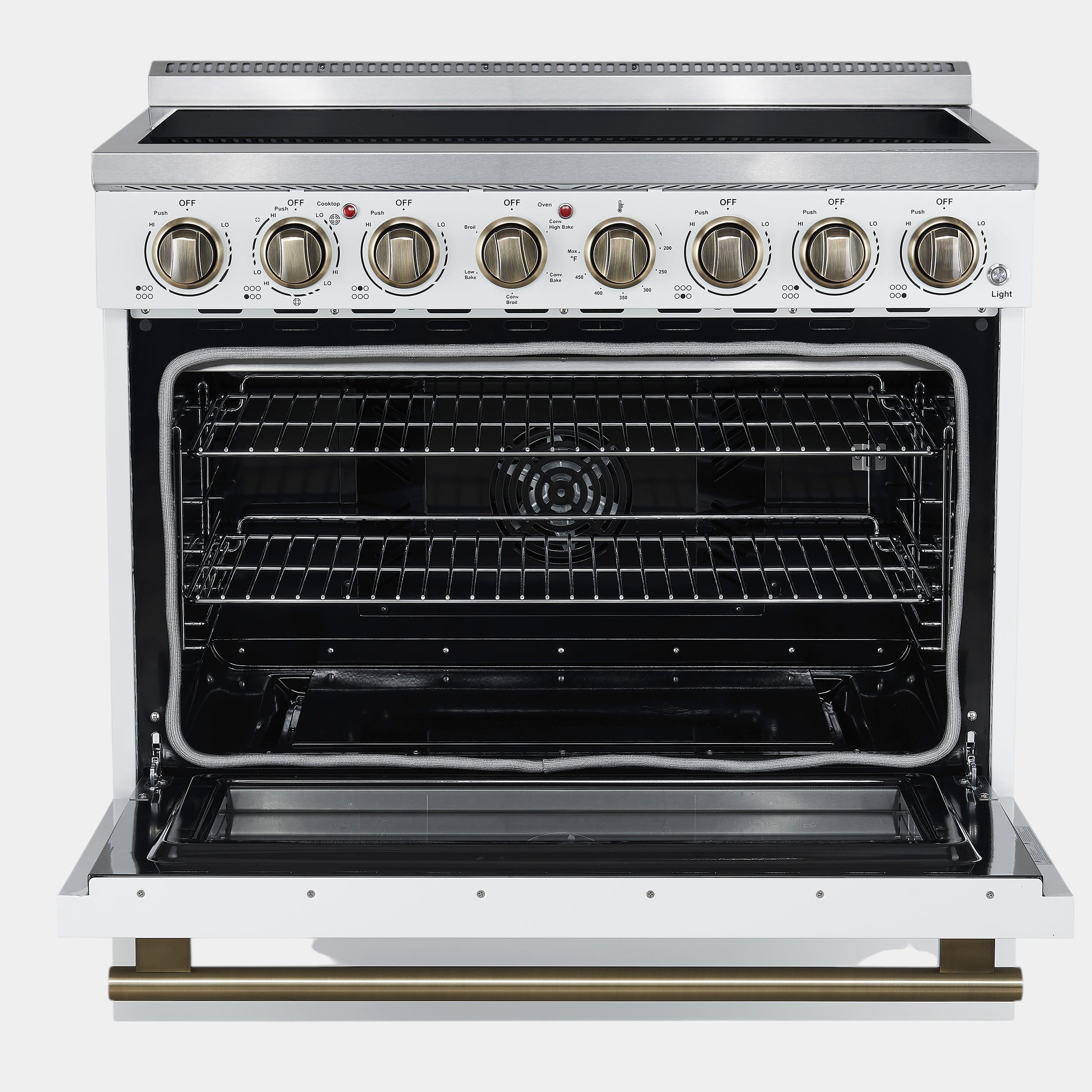 Forno Paolo 36 in. 5.44 cu. ft. White Electric Range with Antique Brass Accents | FFSEL6011-36WHT