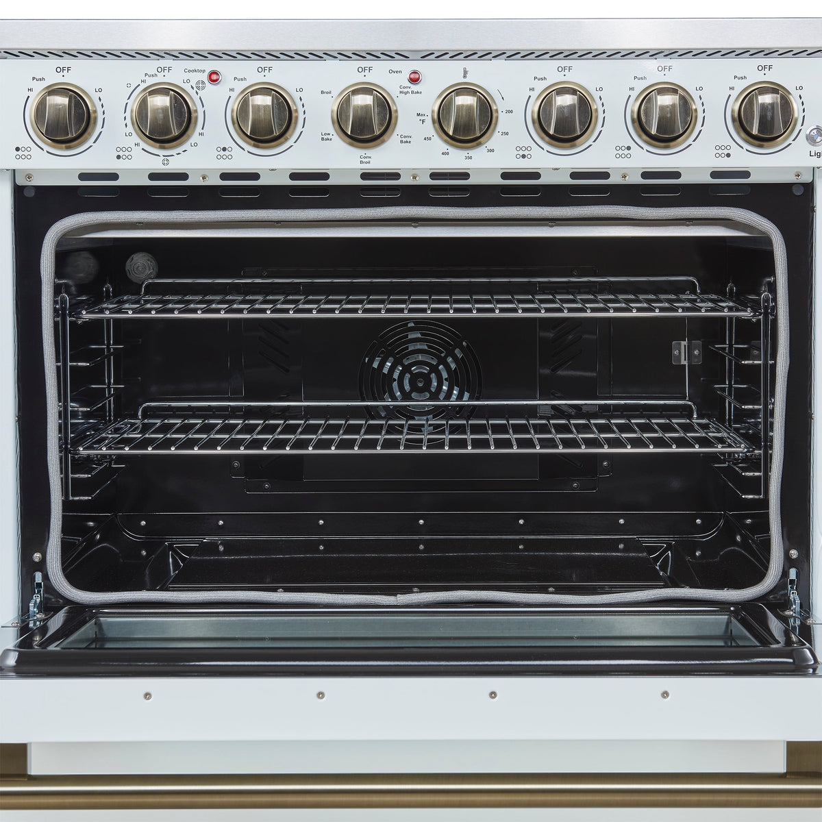 Forno Paolo 36 in. 5.44 cu. ft. White Electric Range with Antique Brass Accents | FFSEL6011-36WHT