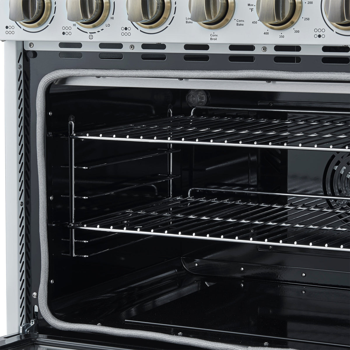 Forno Paolo 36 in. 5.44 cu. ft. White Electric Range with Antique Brass Accents | FFSEL6011-36WHT