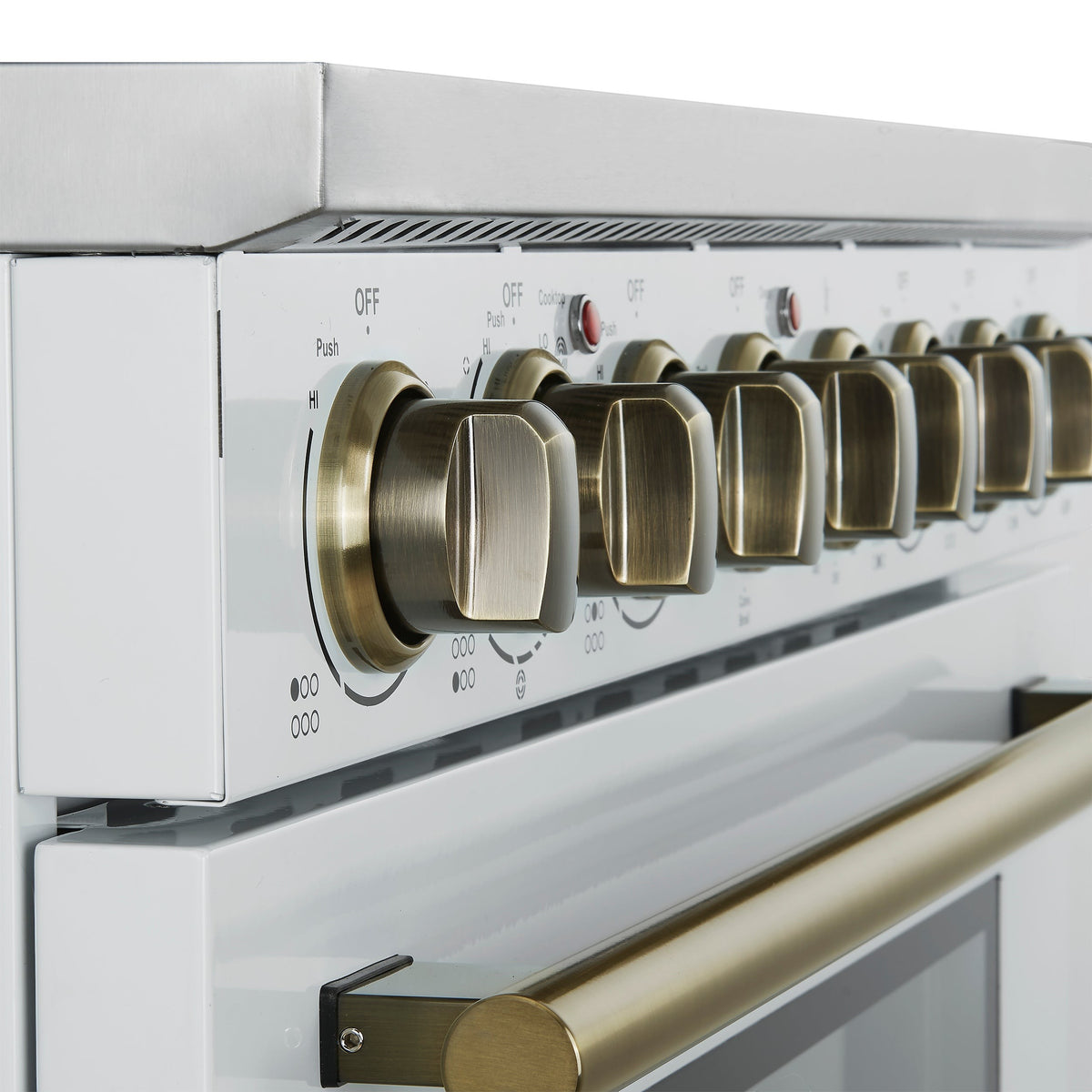 Forno Paolo 36 in. 5.44 cu. ft. White Electric Range with Antique Brass Accents | FFSEL6011-36WHT