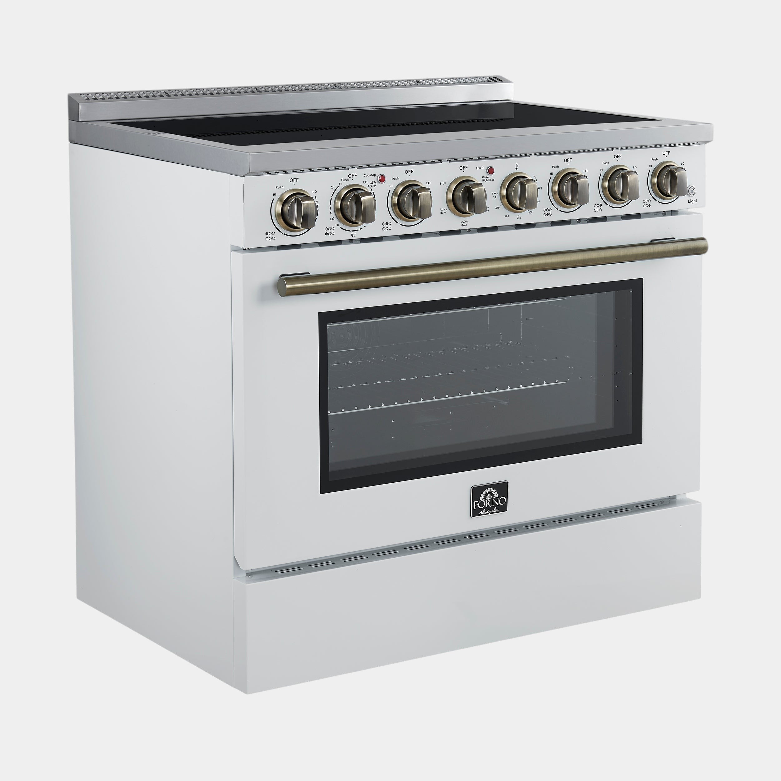 Forno Paolo 36 in. 5.44 cu. ft. White Electric Range with Antique Brass Accents | FFSEL6011-36WHT