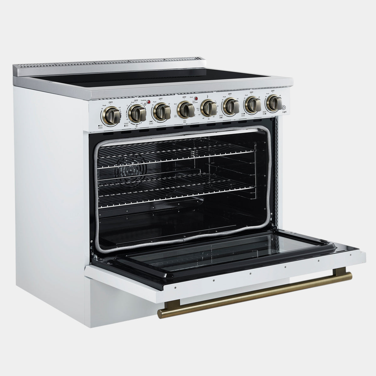 Forno Paolo 36 in. 5.44 cu. ft. White Electric Range with Antique Brass Accents | FFSEL6011-36WHT
