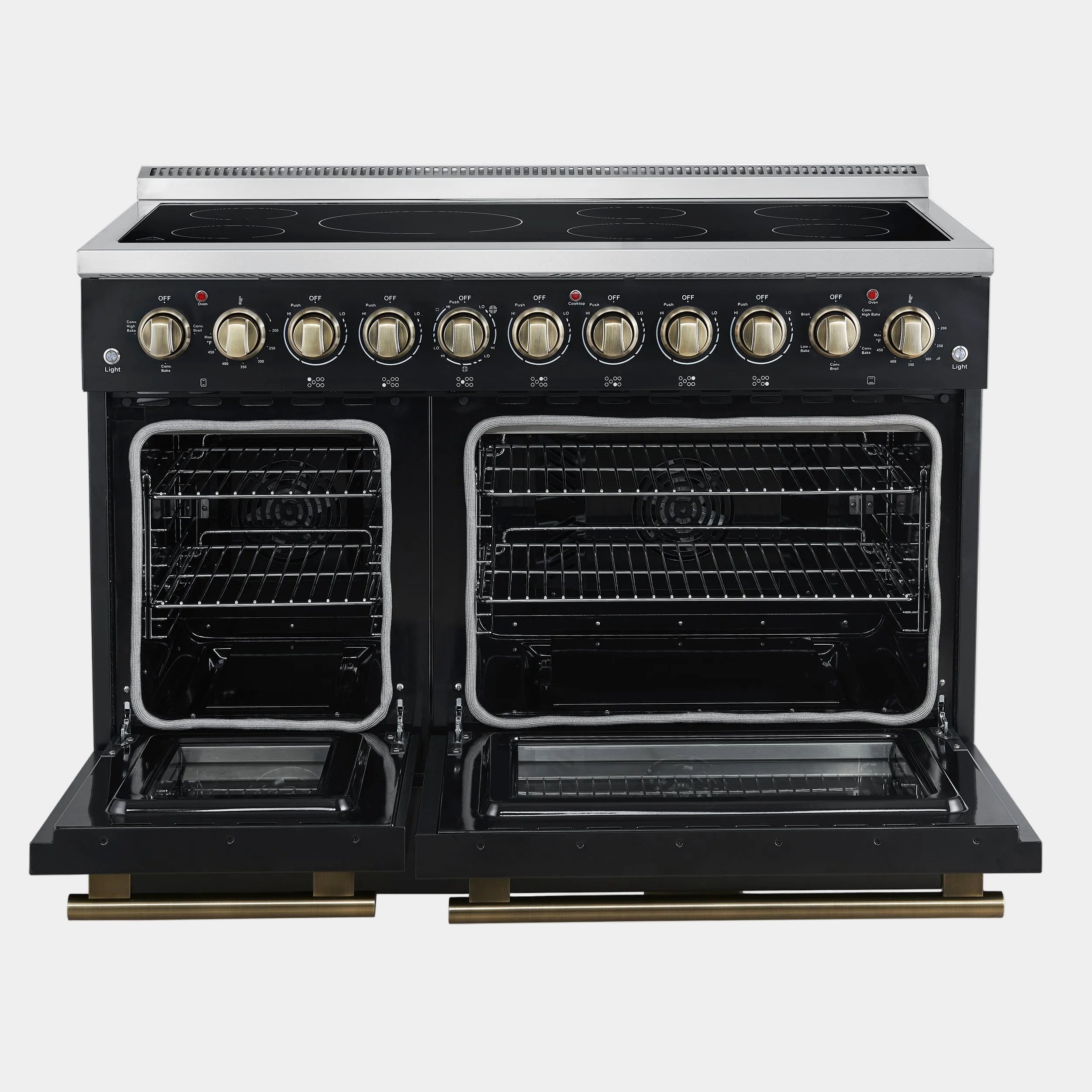 Forno Paolo 48 in. 6.7 cu. ft. Black Electric Range with Antique Brass Accents | FFSEL6011-48BLK