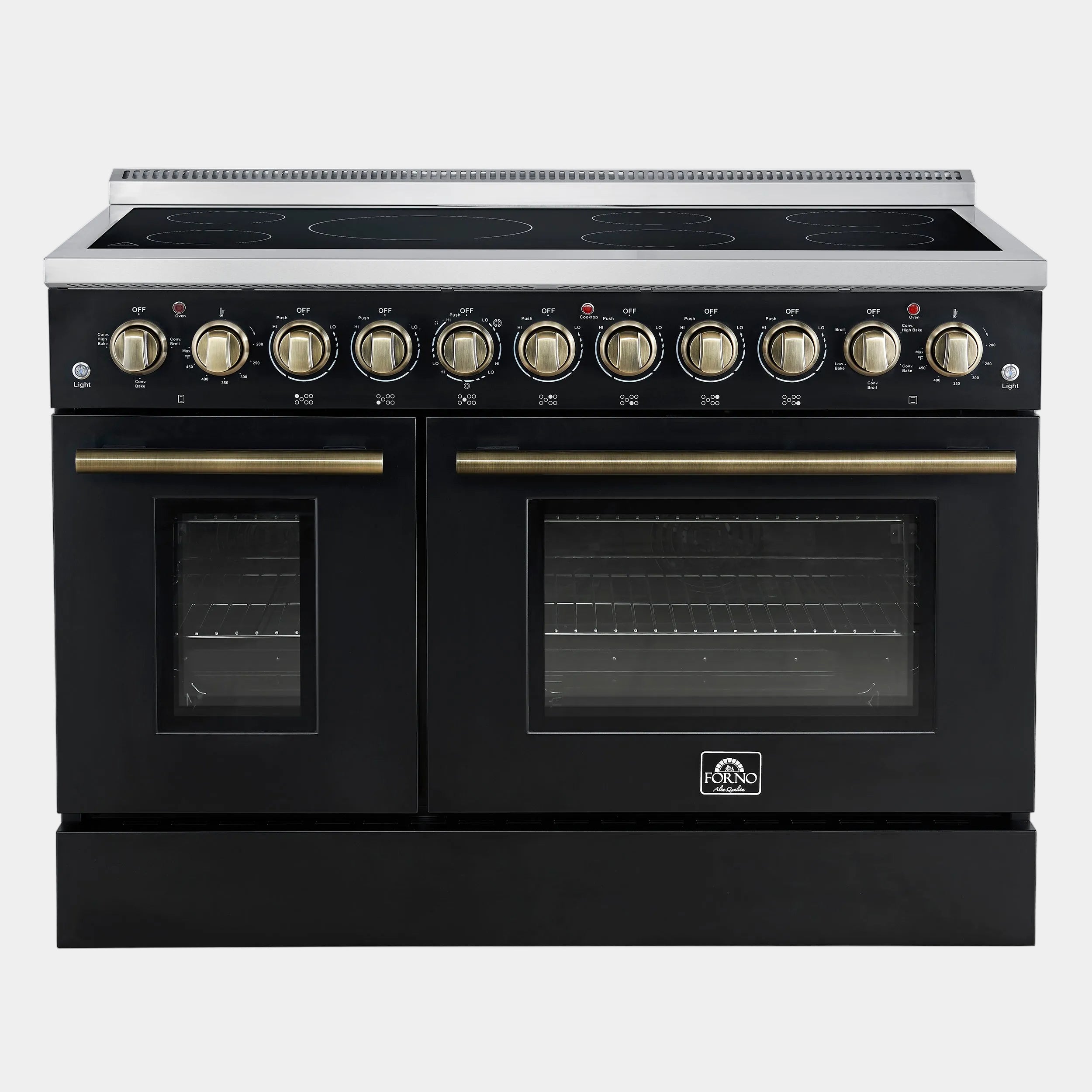 Forno Paolo 48 in. 6.7 cu. ft. Black Electric Range with Antique Brass Accents | FFSEL6011-48BLK