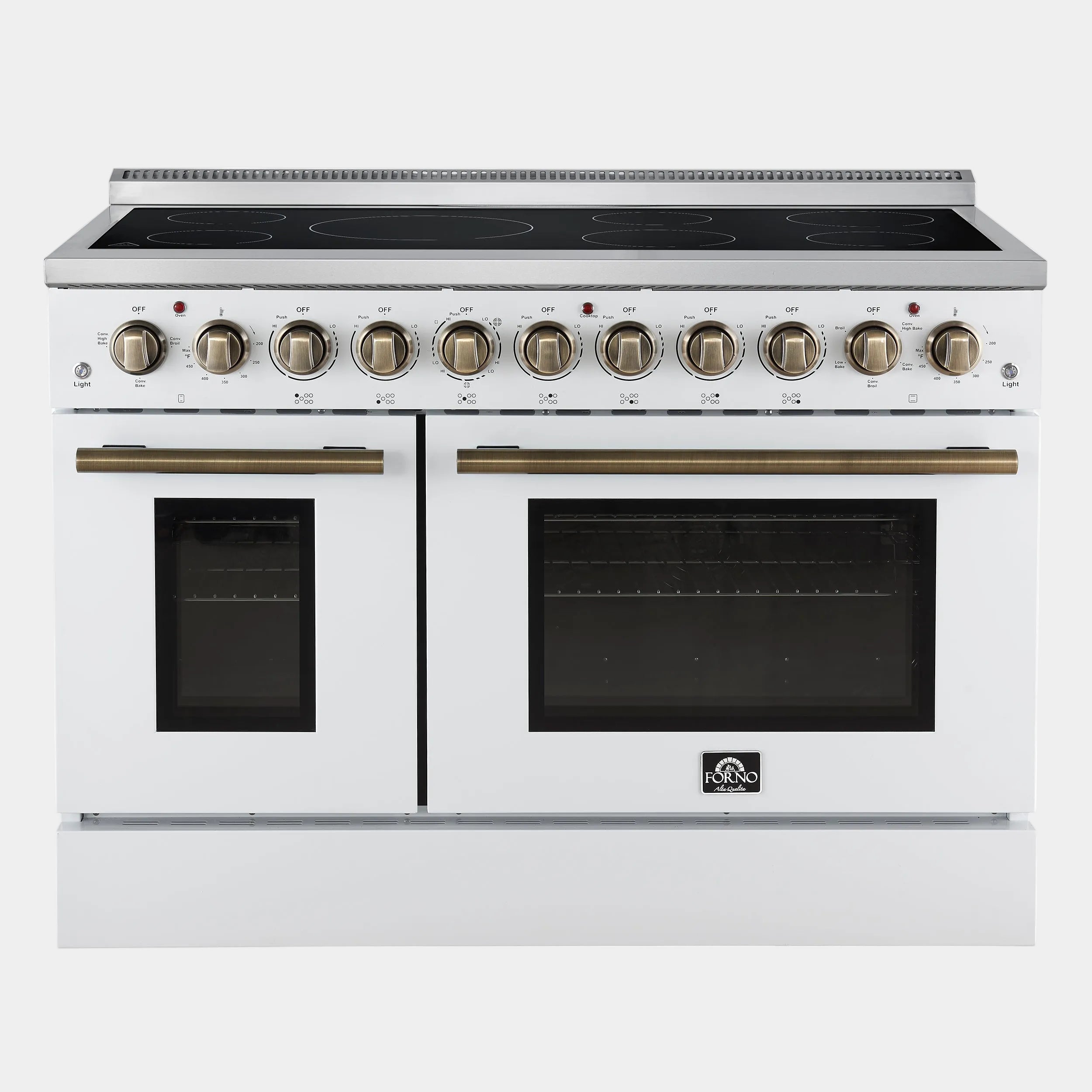 Forno Paolo 48 in. 6.7 cu. ft. White Electric Range with Antique Brass Accents | FFSEL6011-48WHT
