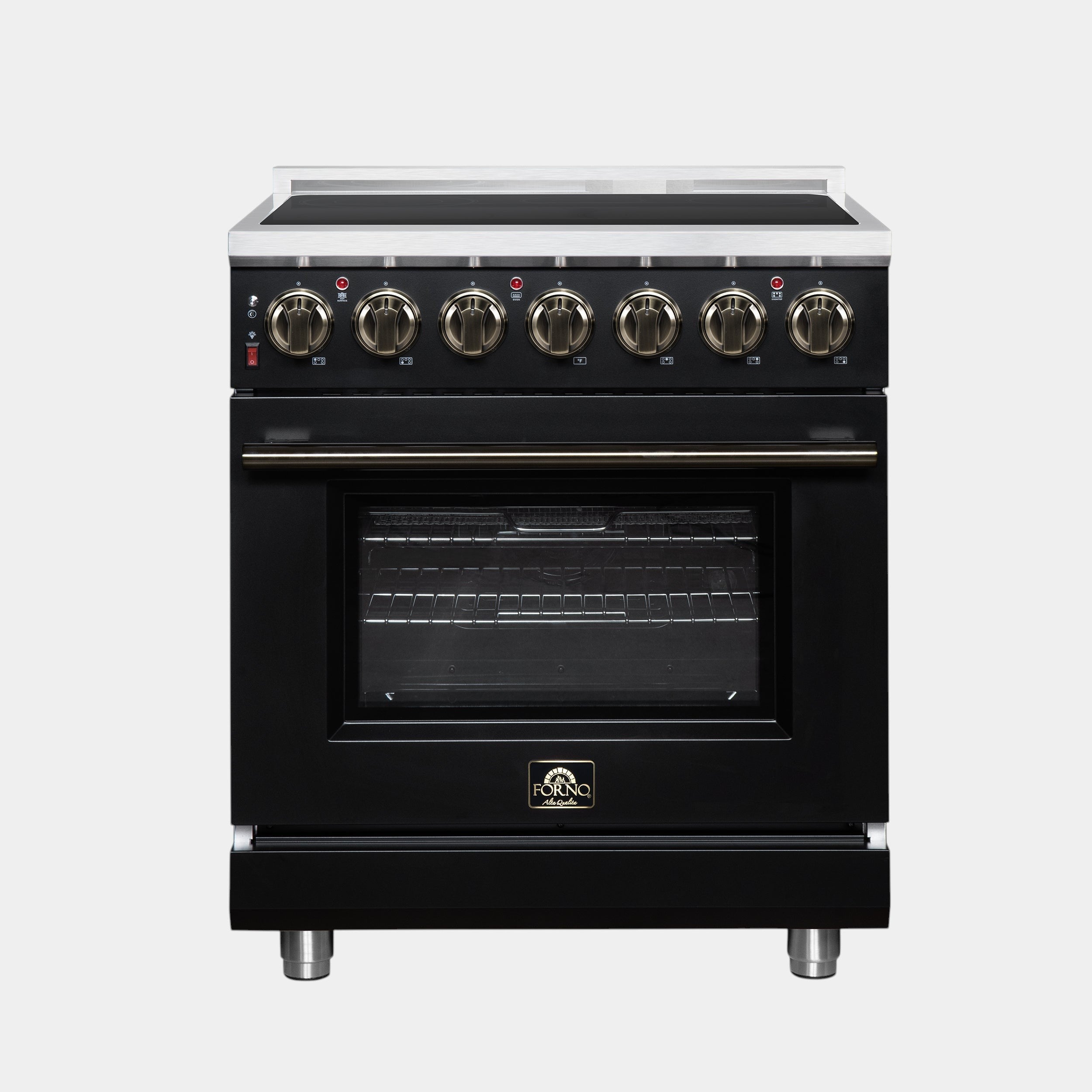 Massimo 30 Inch Freestanding Electric range, 5 radiant burners, 4.32 cf. True Convection oven, Air fryer kit, Black