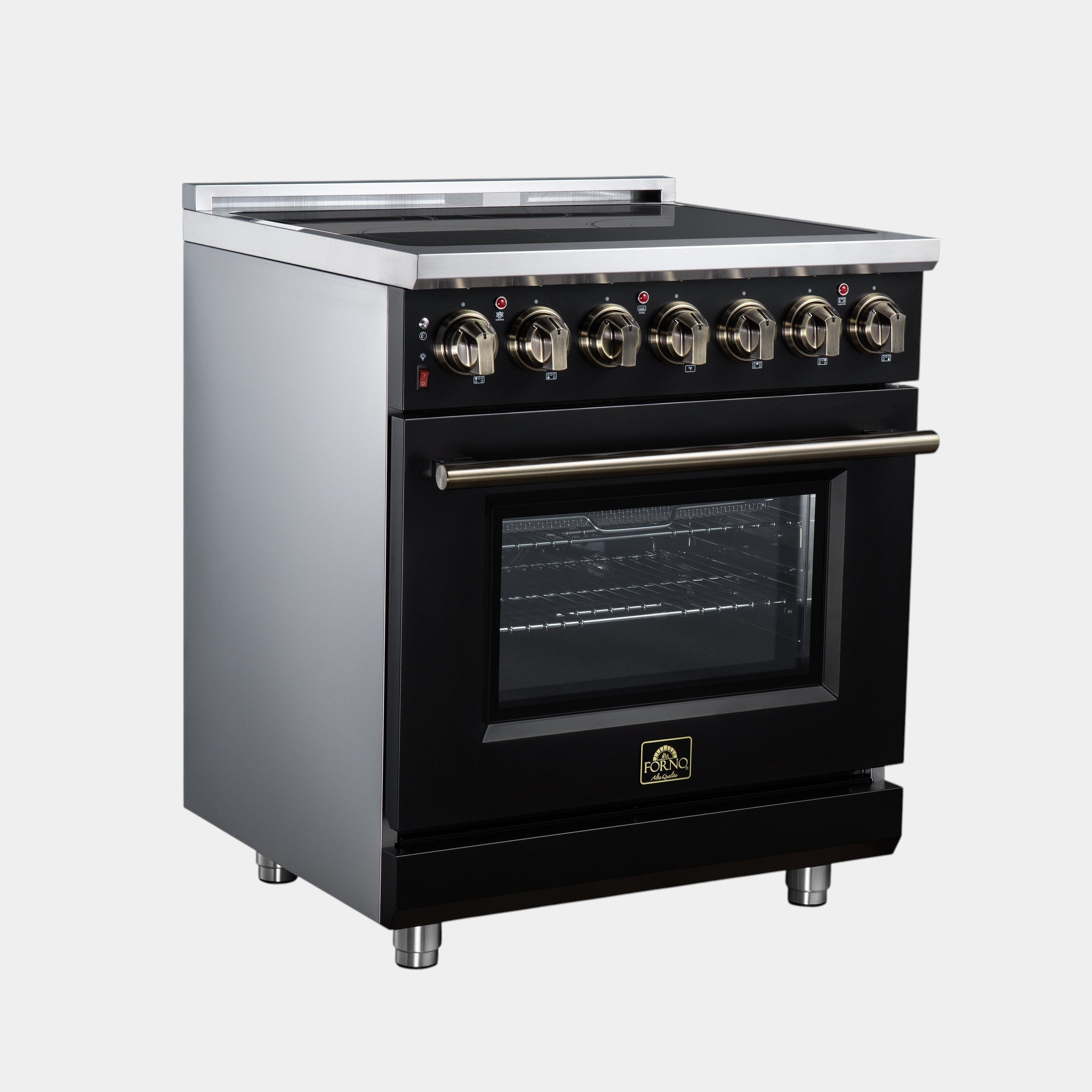 Massimo 30 Inch Freestanding Electric range, 5 radiant burners, 4.32 cf. True Convection oven, Air fryer kit, Black