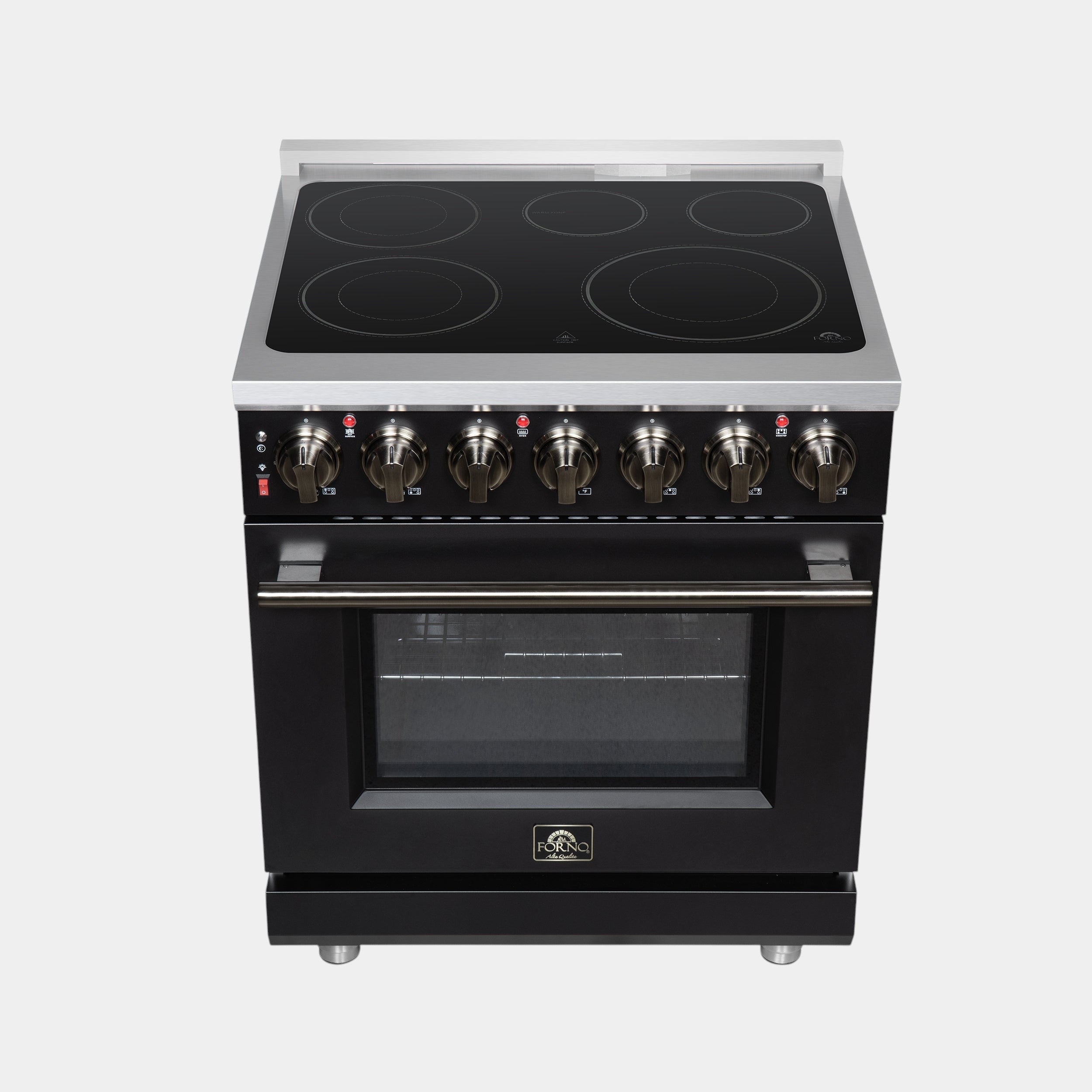 Massimo 30 Inch Freestanding Electric range, 5 radiant burners, 4.32 cf. True Convection oven, Air fryer kit, Black