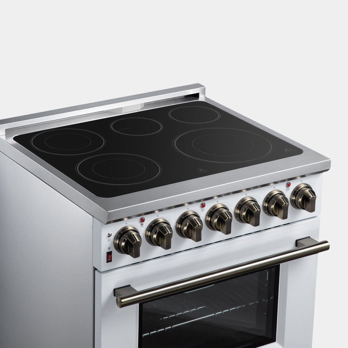 Forno Massimo 30 in. 4.32 cu. ft. 5-Burner White Electric Range with Air Fry and Antique Brass Accents | FFSEL6020-30WHT