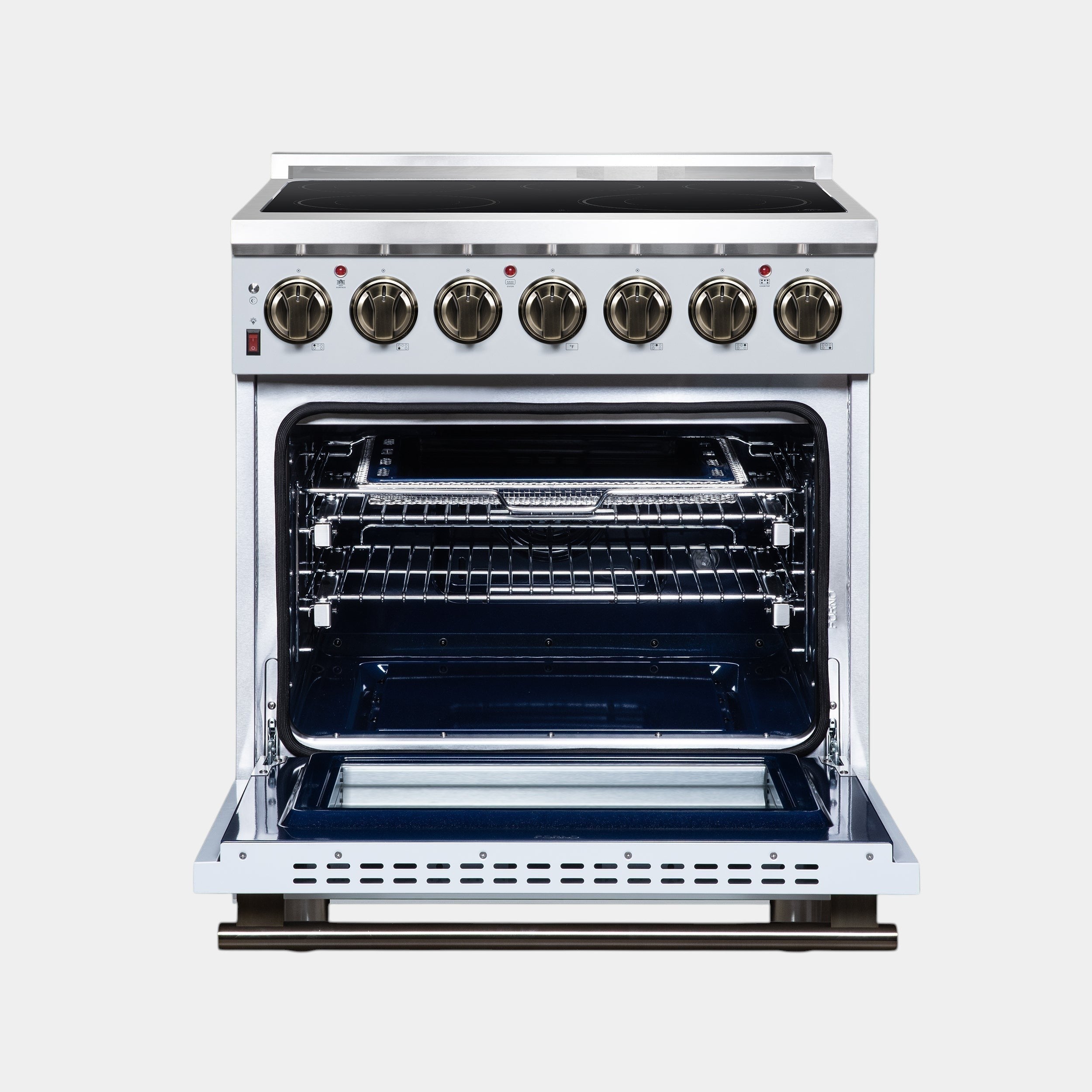 Forno Massimo 30 in. 4.32 cu. ft. 5-Burner White Electric Range with Air Fry and Antique Brass Accents | FFSEL6020-30WHT