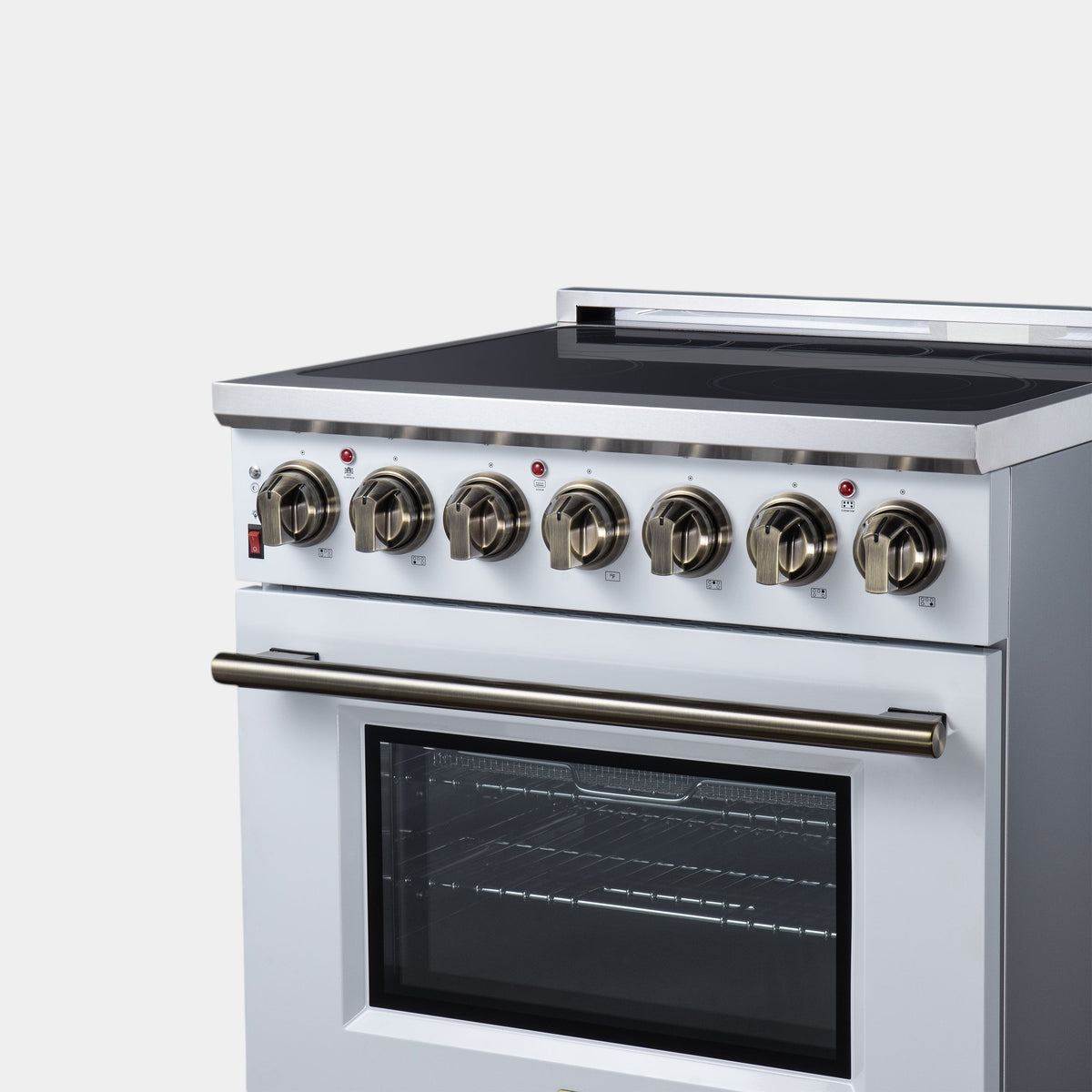 Forno Massimo 30 in. 4.32 cu. ft. 5-Burner White Electric Range with Air Fry and Antique Brass Accents | FFSEL6020-30WHT
