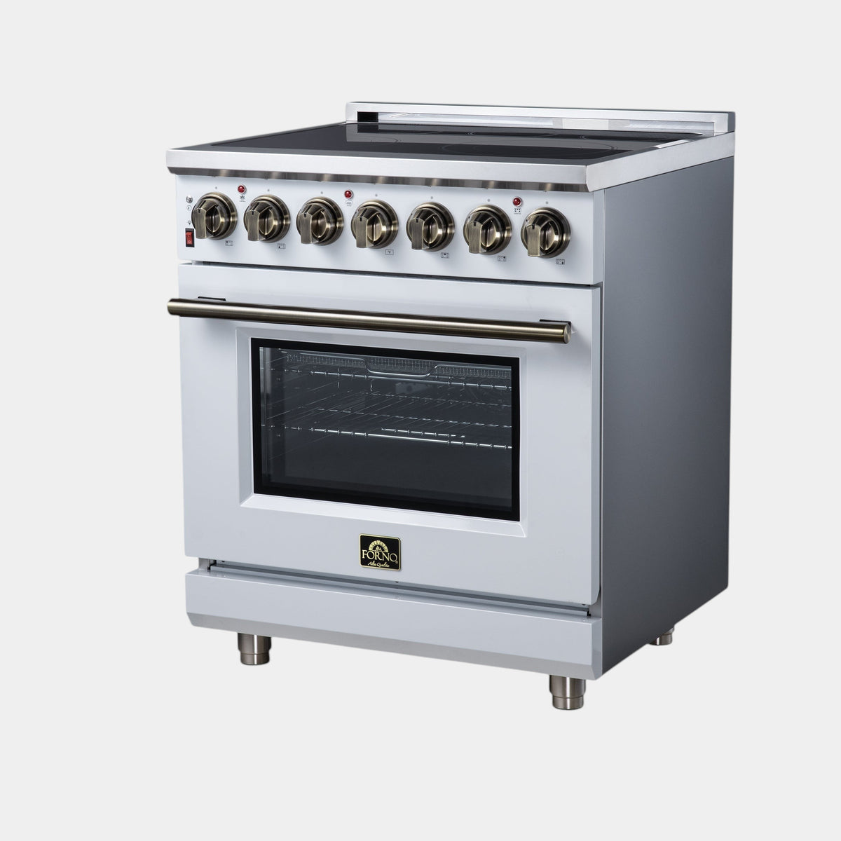 Forno Massimo 30 in. 4.32 cu. ft. 5-Burner White Electric Range with Air Fry and Antique Brass Accents | FFSEL6020-30WHT