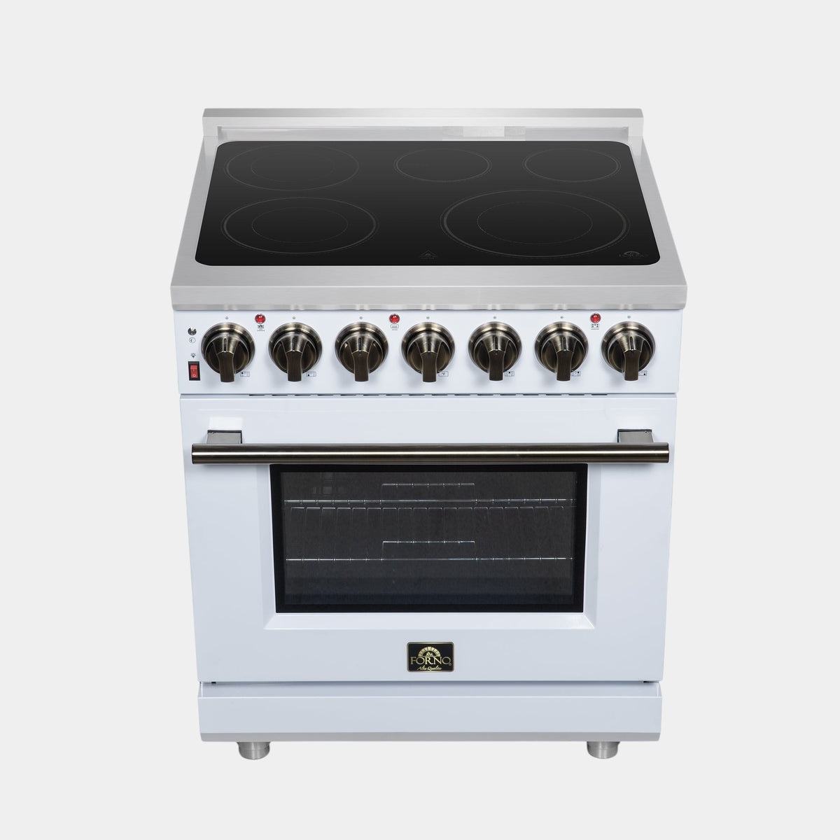 Forno Massimo 30 in. 4.32 cu. ft. 5-Burner White Electric Range with Air Fry and Antique Brass Accents | FFSEL6020-30WHT