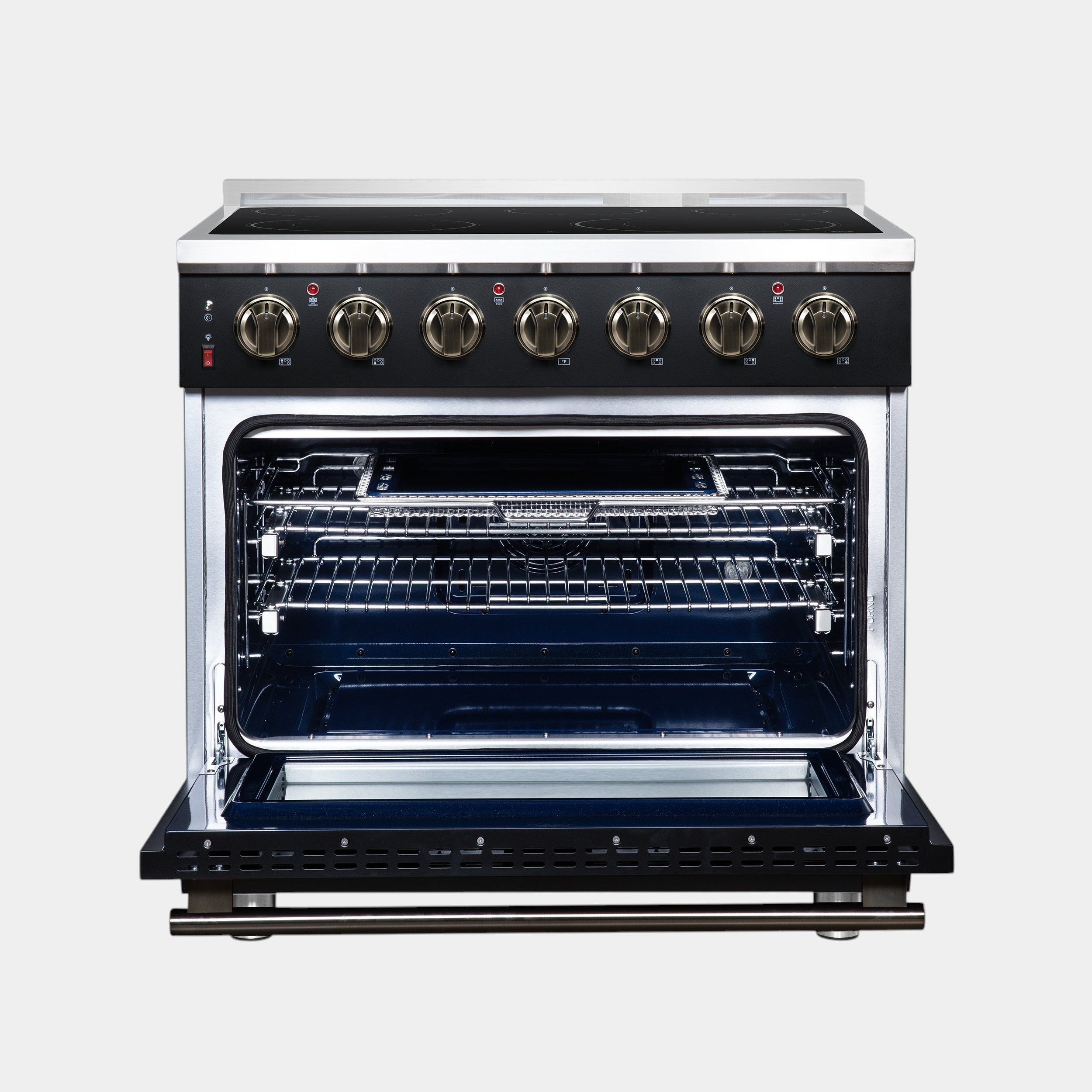 Massimo 36 Inch Freestanding Electric range, 5 radiant burners, 5.36 cf. True Convection oven, Air fryer kit, Black