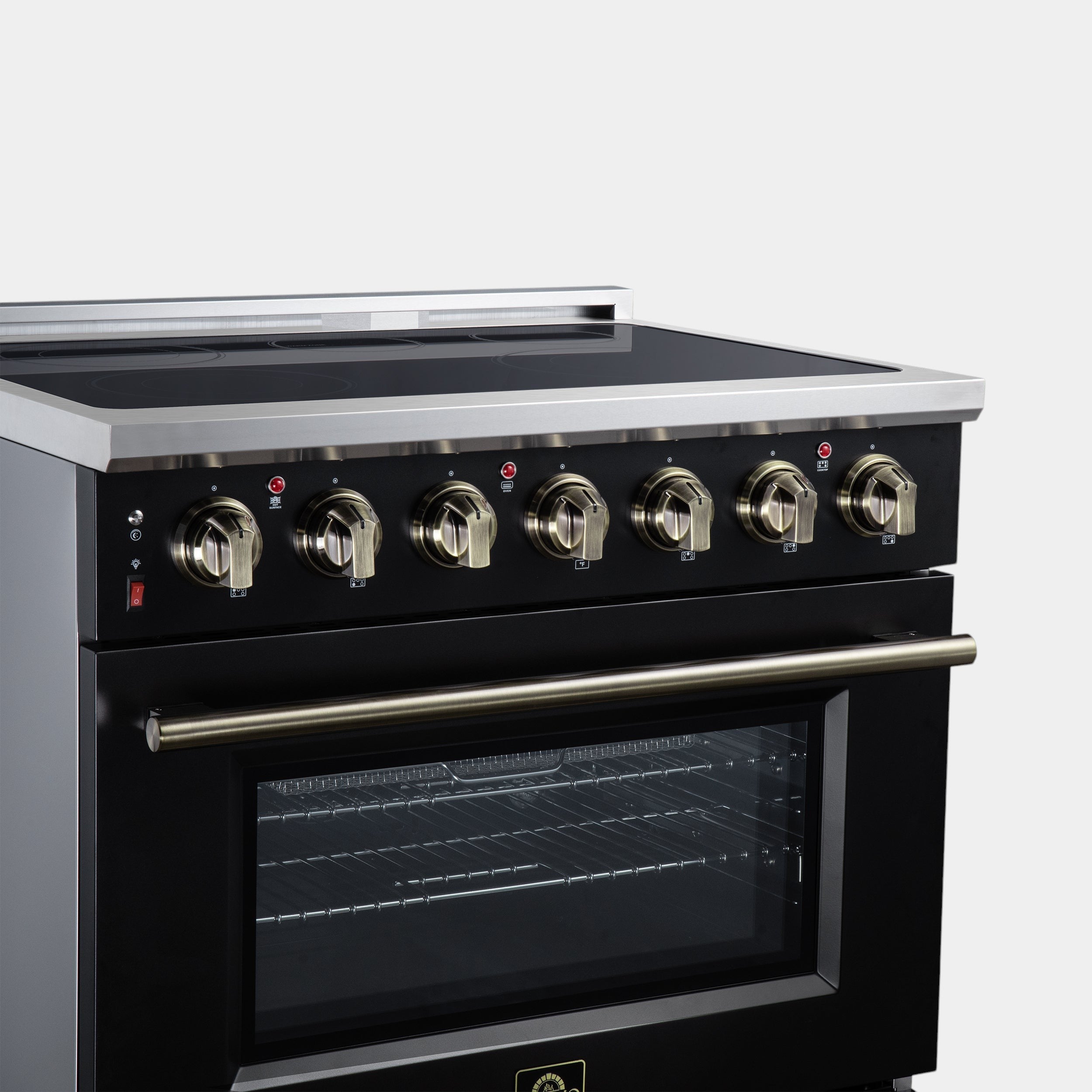 Massimo 36 Inch Freestanding Electric range, 5 radiant burners, 5.36 cf. True Convection oven, Air fryer kit, Black