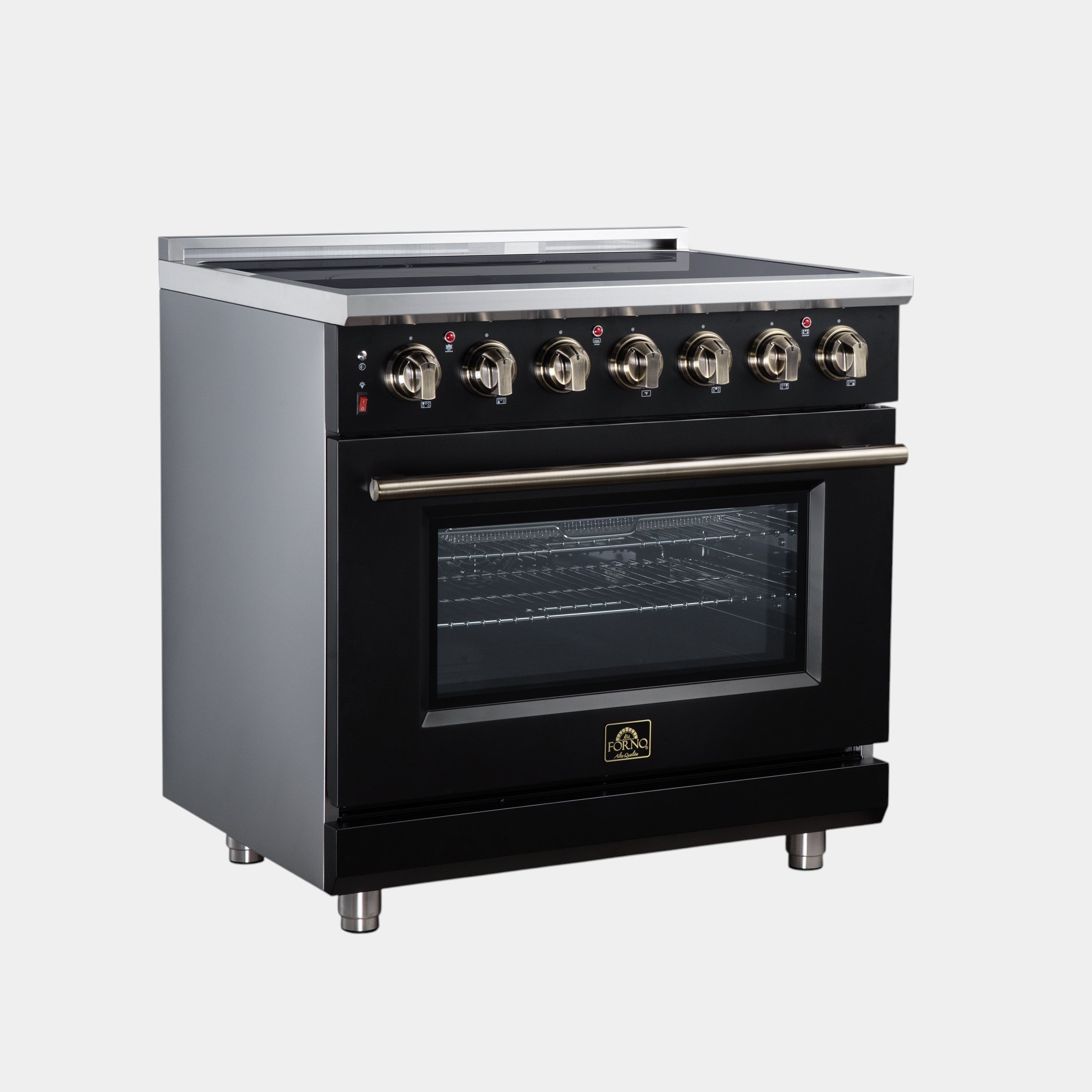 Massimo 36 Inch Freestanding Electric range, 5 radiant burners, 5.36 cf. True Convection oven, Air fryer kit, Black