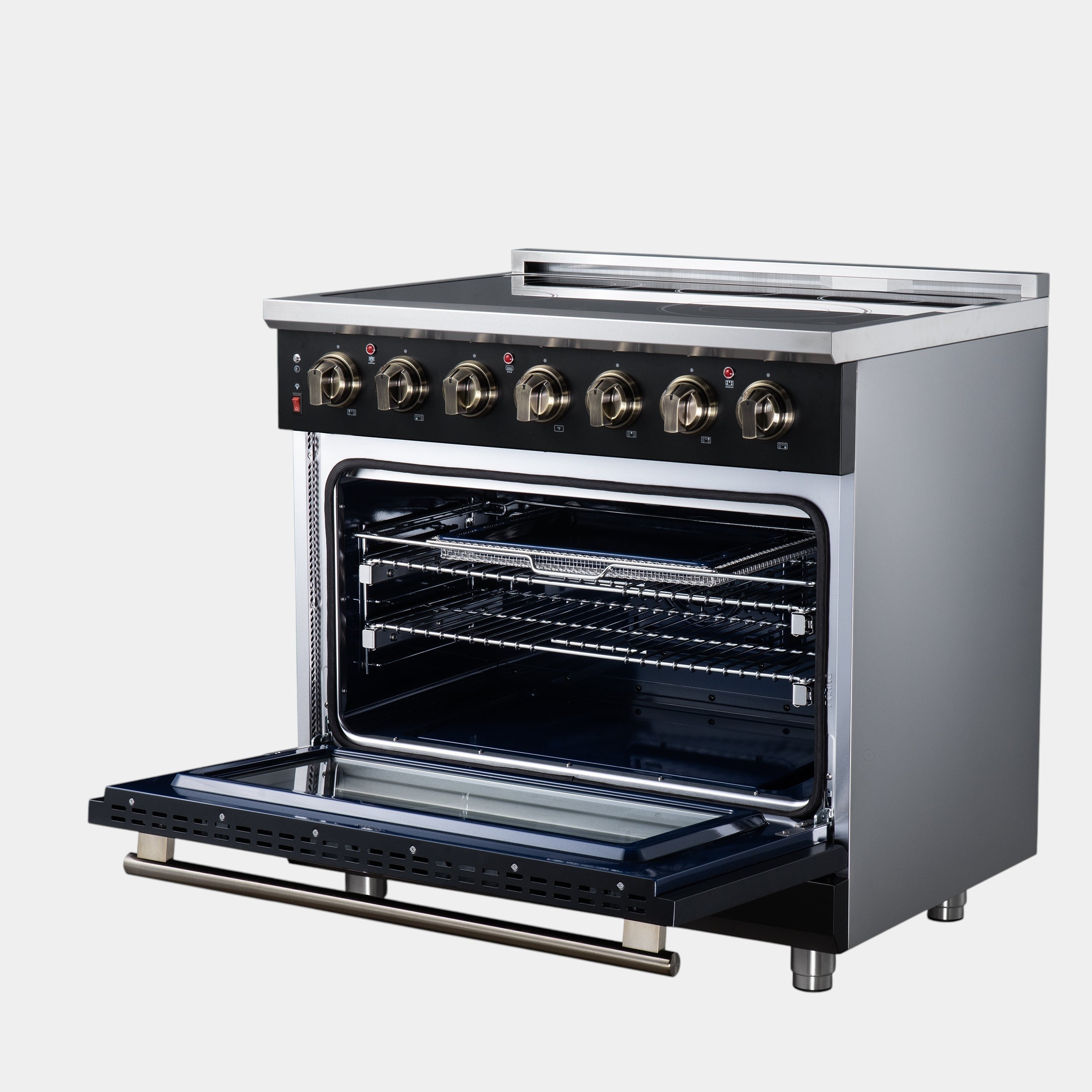 Massimo 36 Inch Freestanding Electric range, 5 radiant burners, 5.36 cf. True Convection oven, Air fryer kit, Black