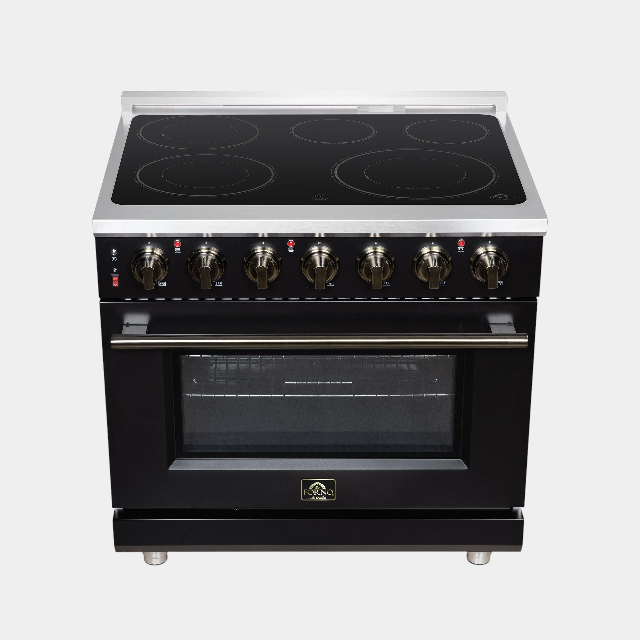 Massimo 36 Inch Freestanding Electric range, 5 radiant burners, 5.36 cf. True Convection oven, Air fryer kit, Black