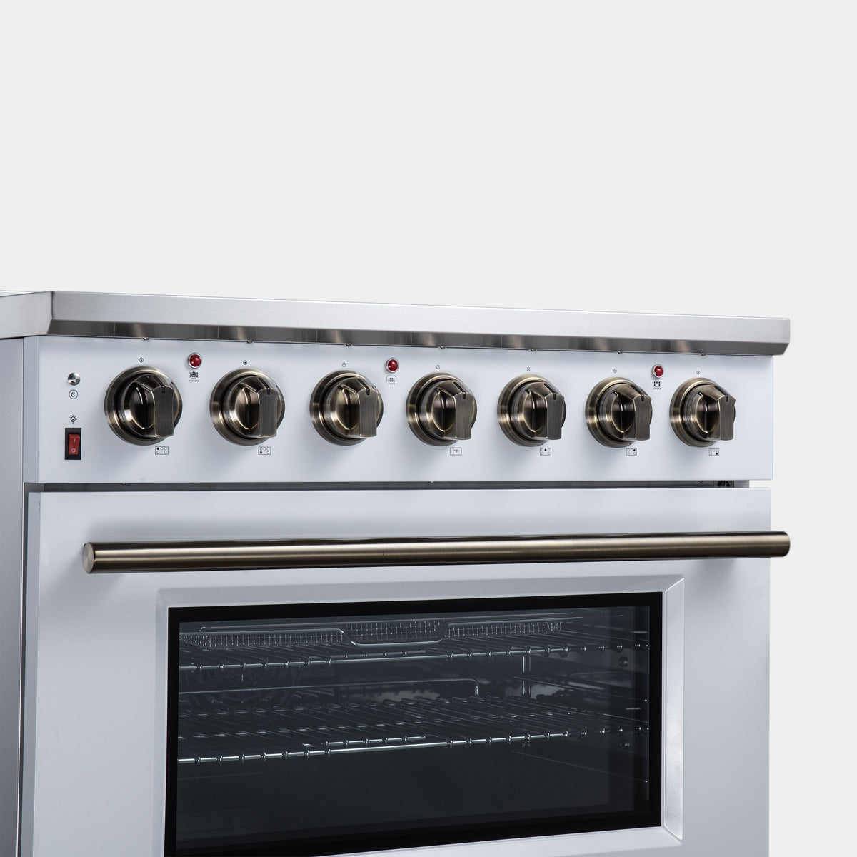 Forno Massimo 36 in. 5.36 cu. ft. White Electric Range with Air Fry and Antique Brass Accents | FFSEL6020-36WHT